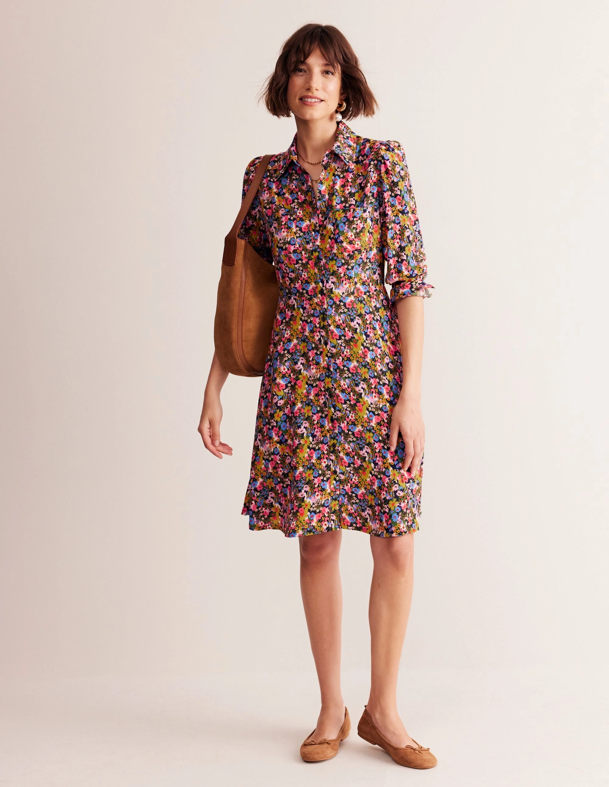 Comfortable shift dress Evening Motion Pocket Detail Shirt Dress-Kale, Meadow Pop