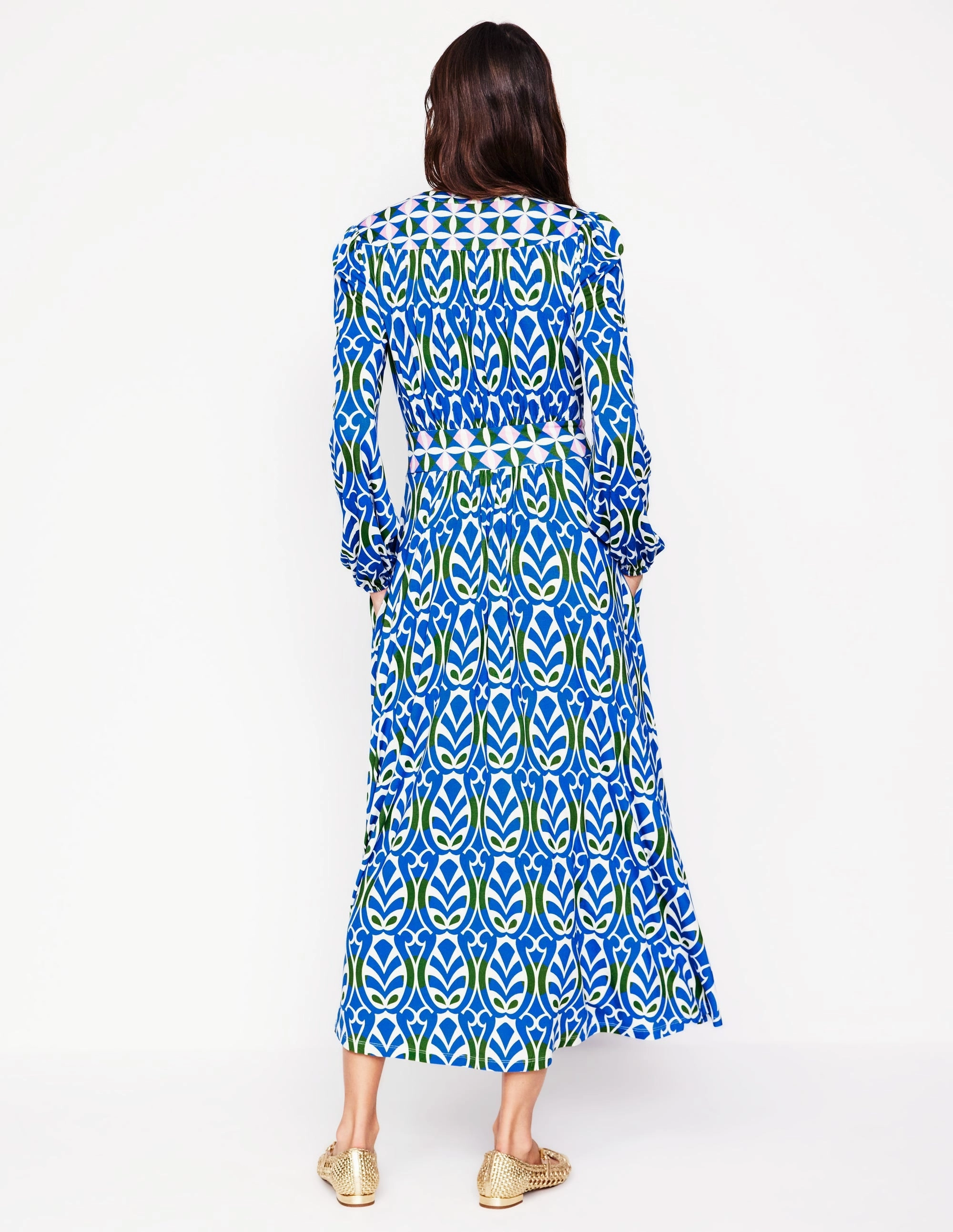 Fall Silhouette Lily Long Sleeve Midi Dress-Gallery Blue, Leaf Terrace