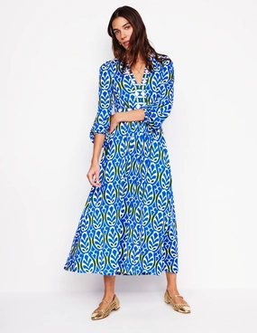 Lily Long Sleeve Midi Dress-Gallery Blue, Leaf Terrace Bless Touch Minimalist Waist