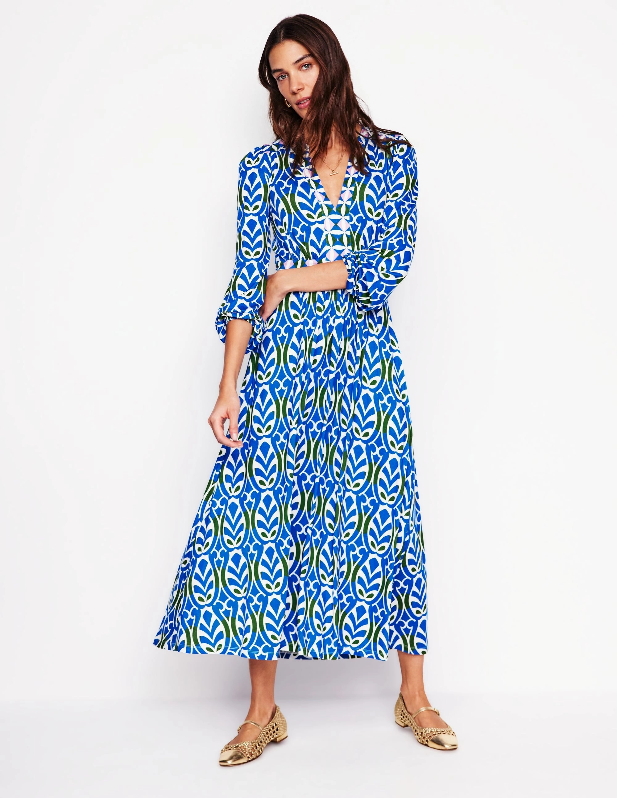 Lily Long Sleeve Midi Dress-Gallery Blue, Leaf Terrace Bless Touch Minimalist Waist
