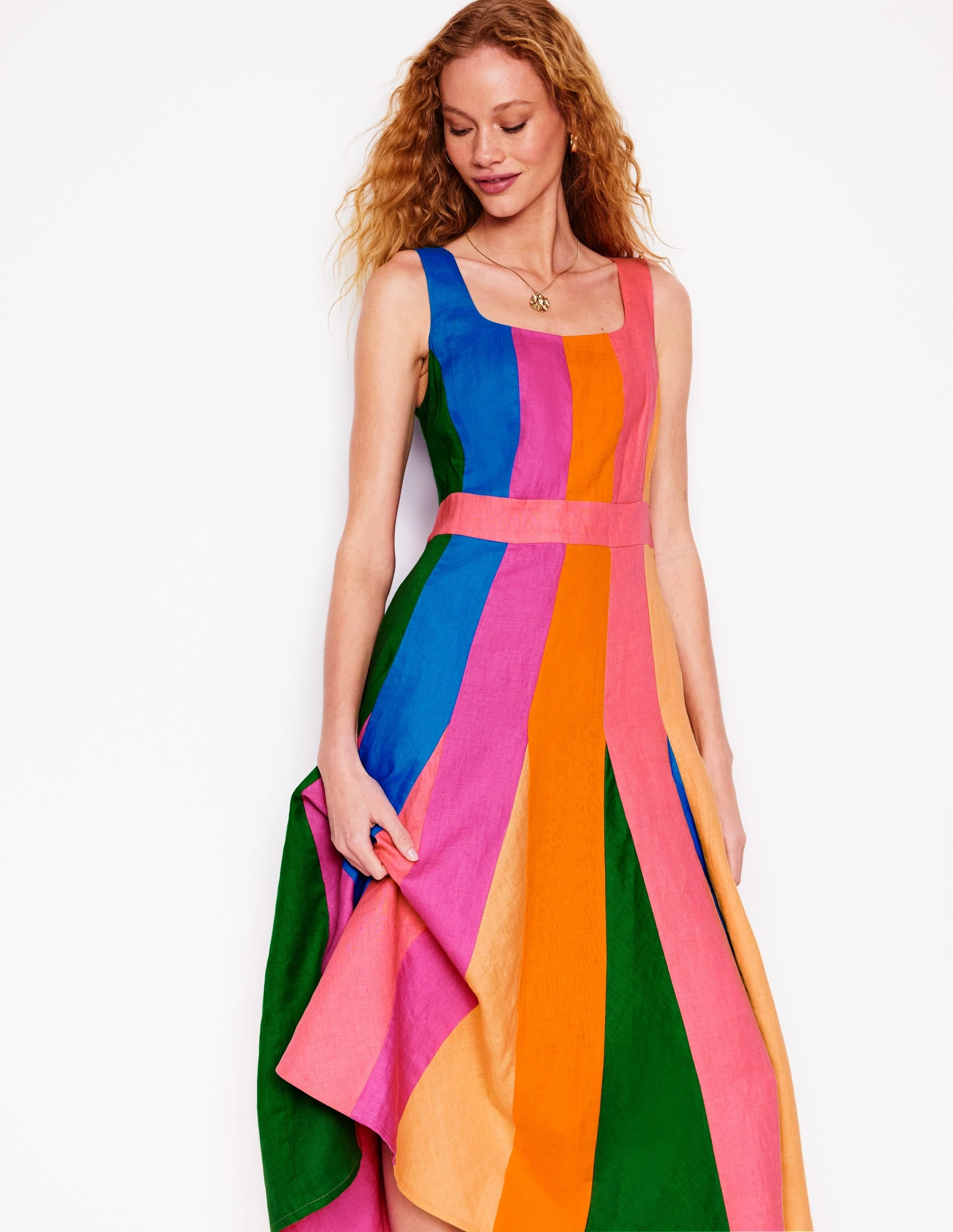 Seam Detail Fit & Flare Dress-Multi Colourblock Theater-Night Work Look