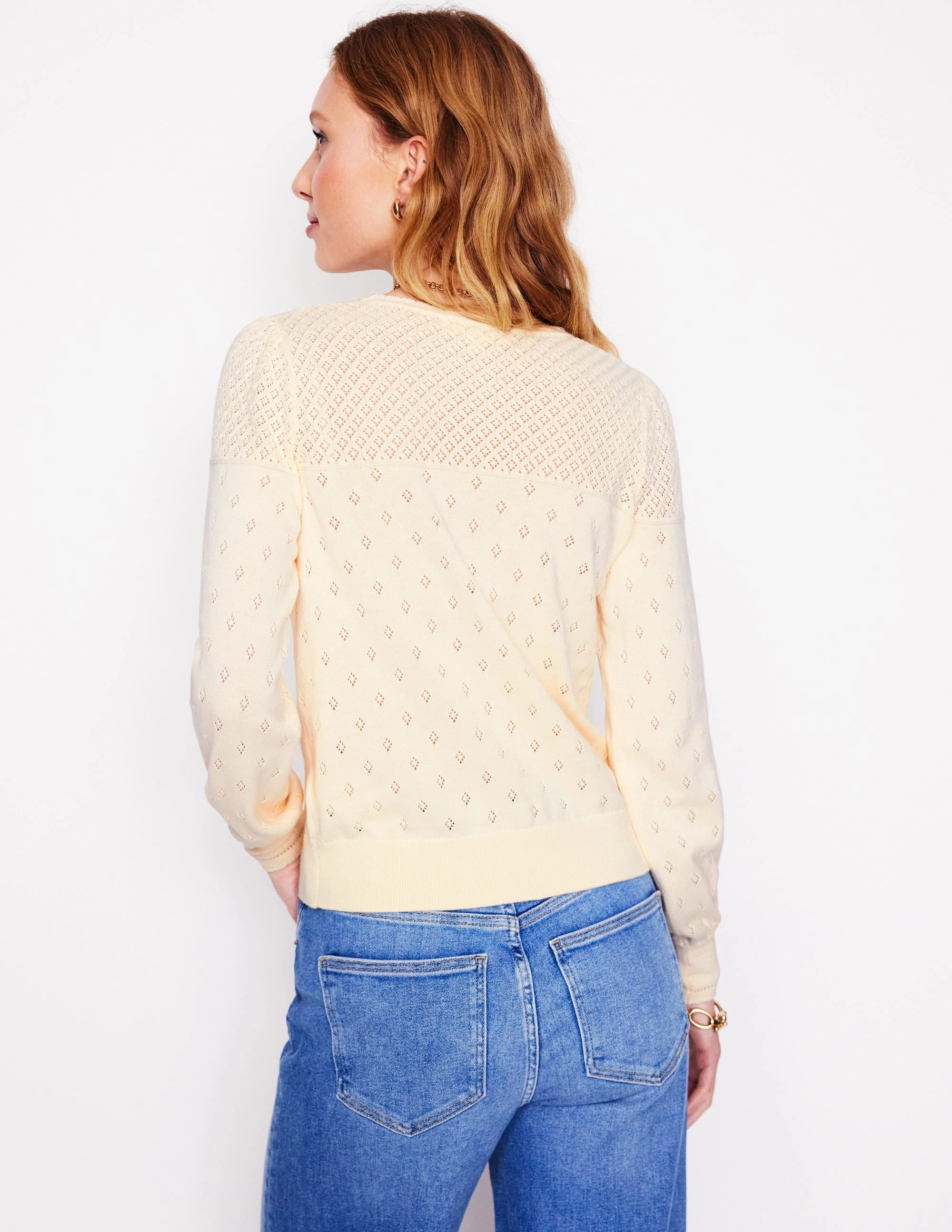 Dimensional Jacquard Weave Rosalie Pointelle Jumper-Warm Ivory