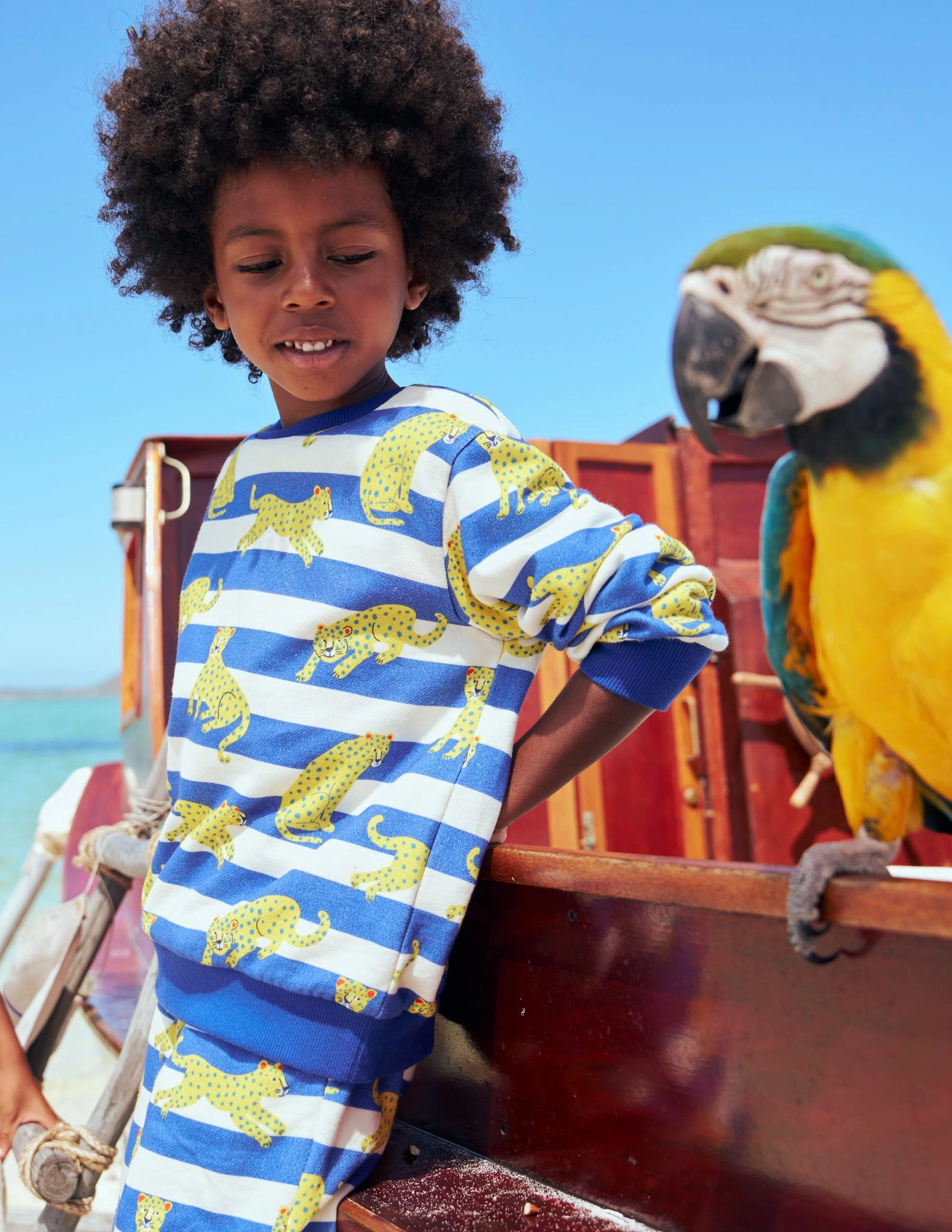 Printed Sweatshirt-Bright Blue Leopard Stripe Versatile Design All-Day Wear