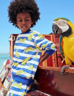 Printed Sweatshirt-Bright Blue Leopard Stripe Versatile Design All-Day Wear