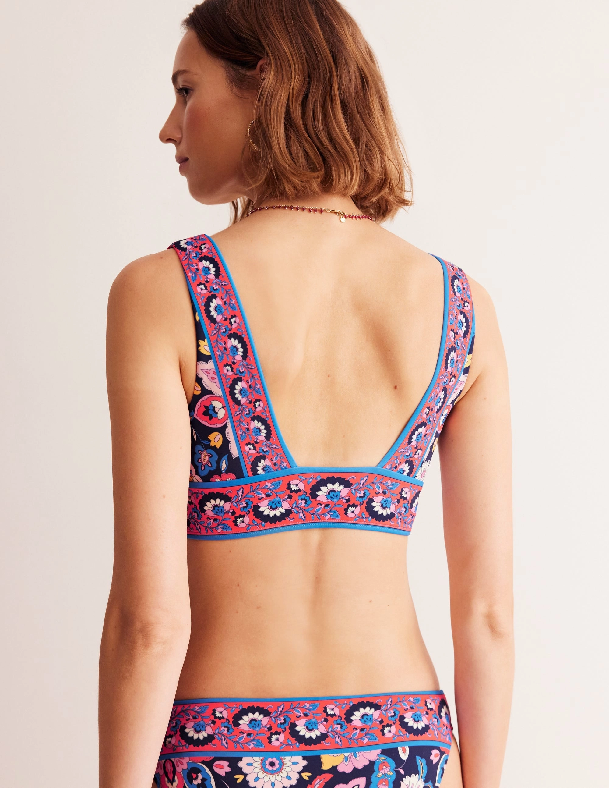 Porto Bikini Top-Mandarin Red, Botanical Sprig Racerback Support Elegant Look