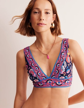 Coastal Vacation Drag Reduction Design Porto Bikini Top-Mandarin Red, Botanical Sprig