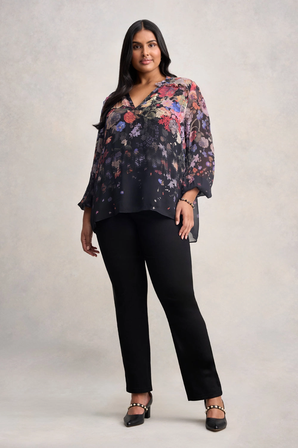 Quick Release Fasteners EcoFriendly Dye Viscose Georgette Printed Blouse - Midnight Floral