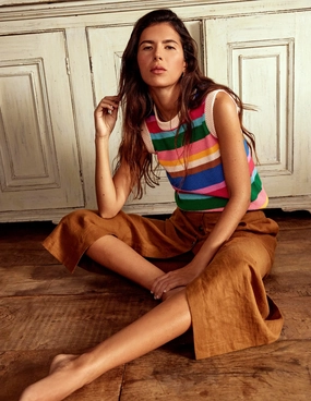 Callie Crochet Trim Tank-Bright Rainbow Stripe Large Wrinkle resistant fabric