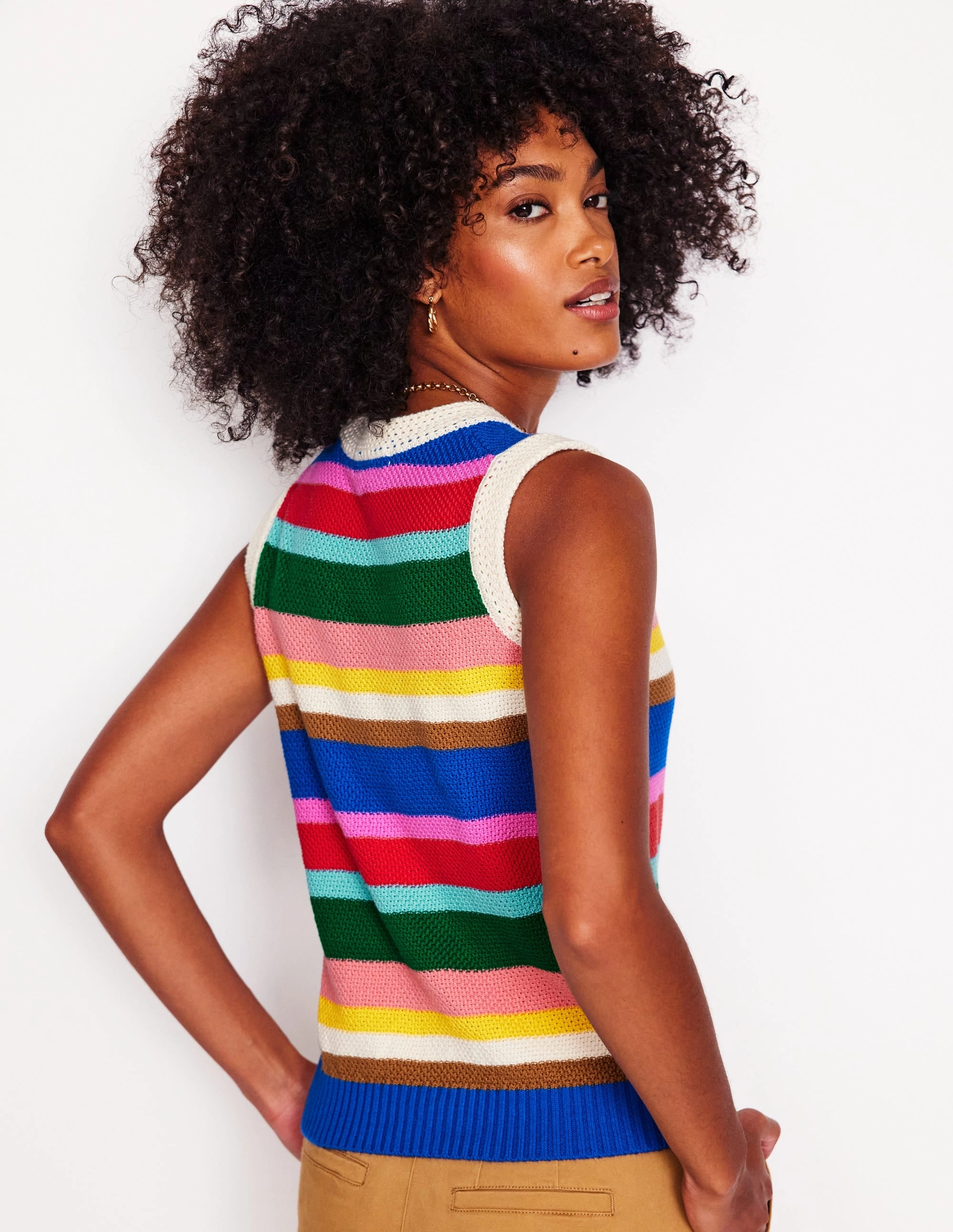 Callie Crochet Trim Tank-Bright Rainbow Stripe Large Airflow Optimized