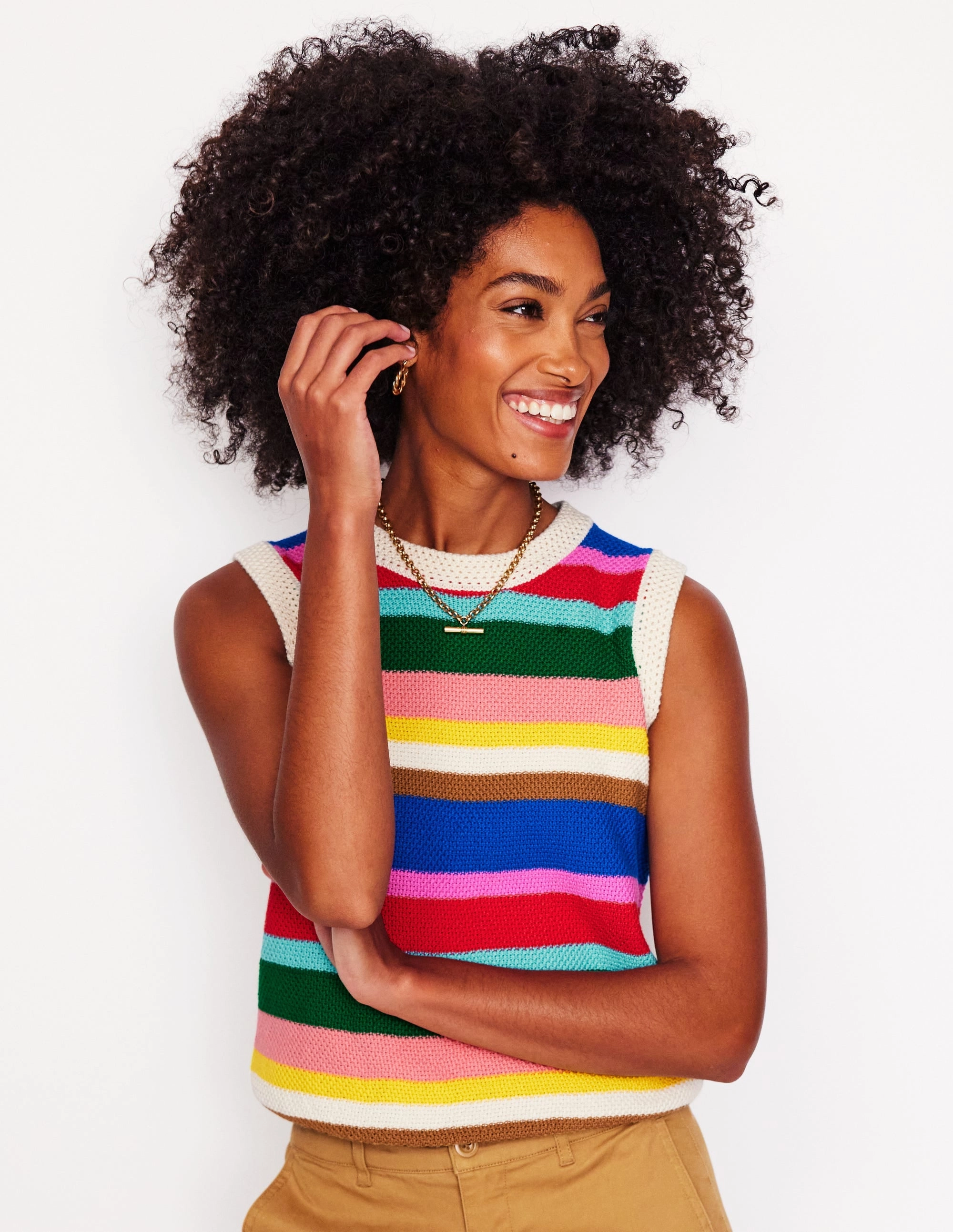 Callie Crochet Trim Tank-Bright Rainbow Stripe Large Smart Style AntiStatic Yarn
