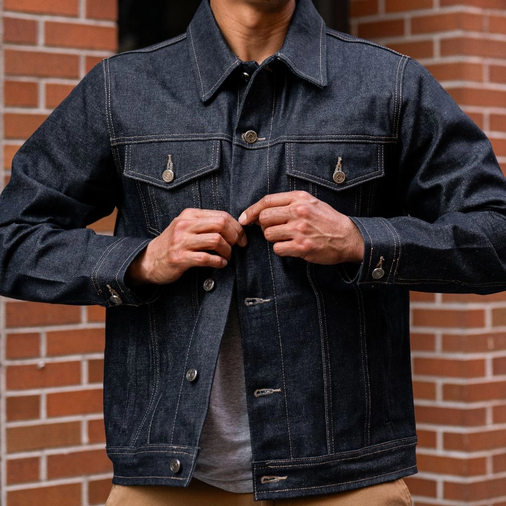 Selvedge Denim Trucker Jacket | Raw Indigo Fall Commute Wind Blocking