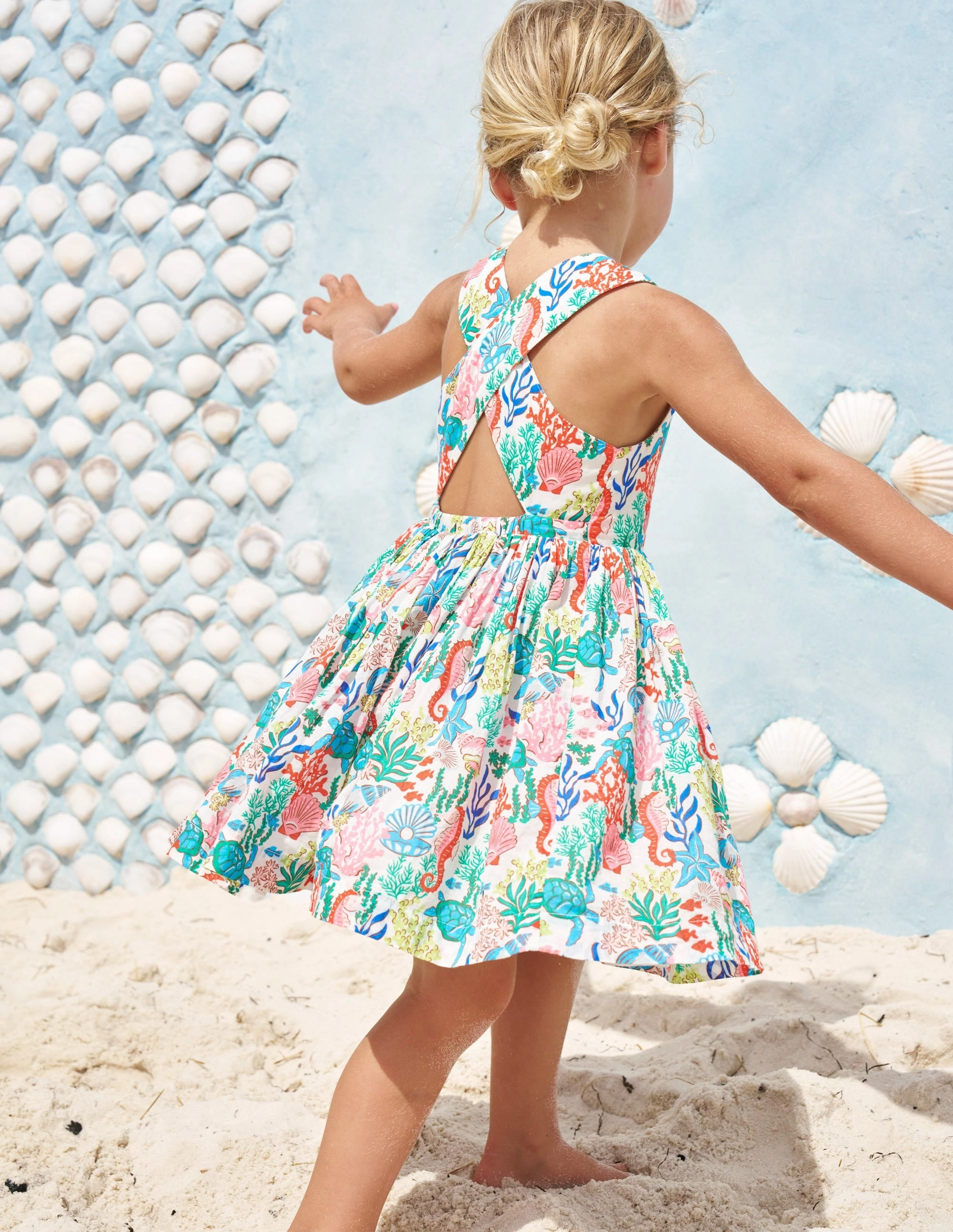 Linen Love Harper Cross-Back Dress-Multi Coral Cove