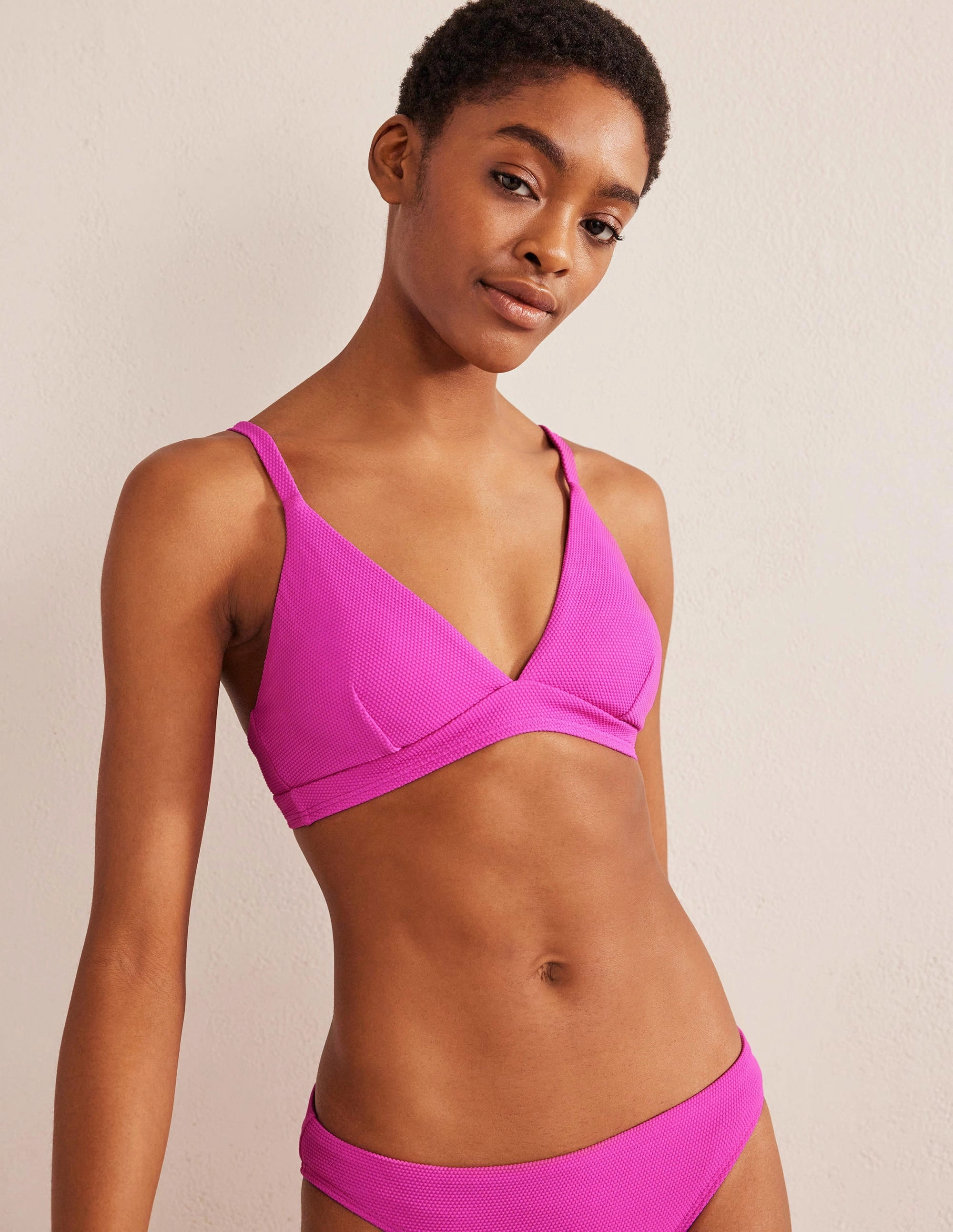 Arezzo V-neck Bikini Top-Amazing Pink Texture Striped-Pattern