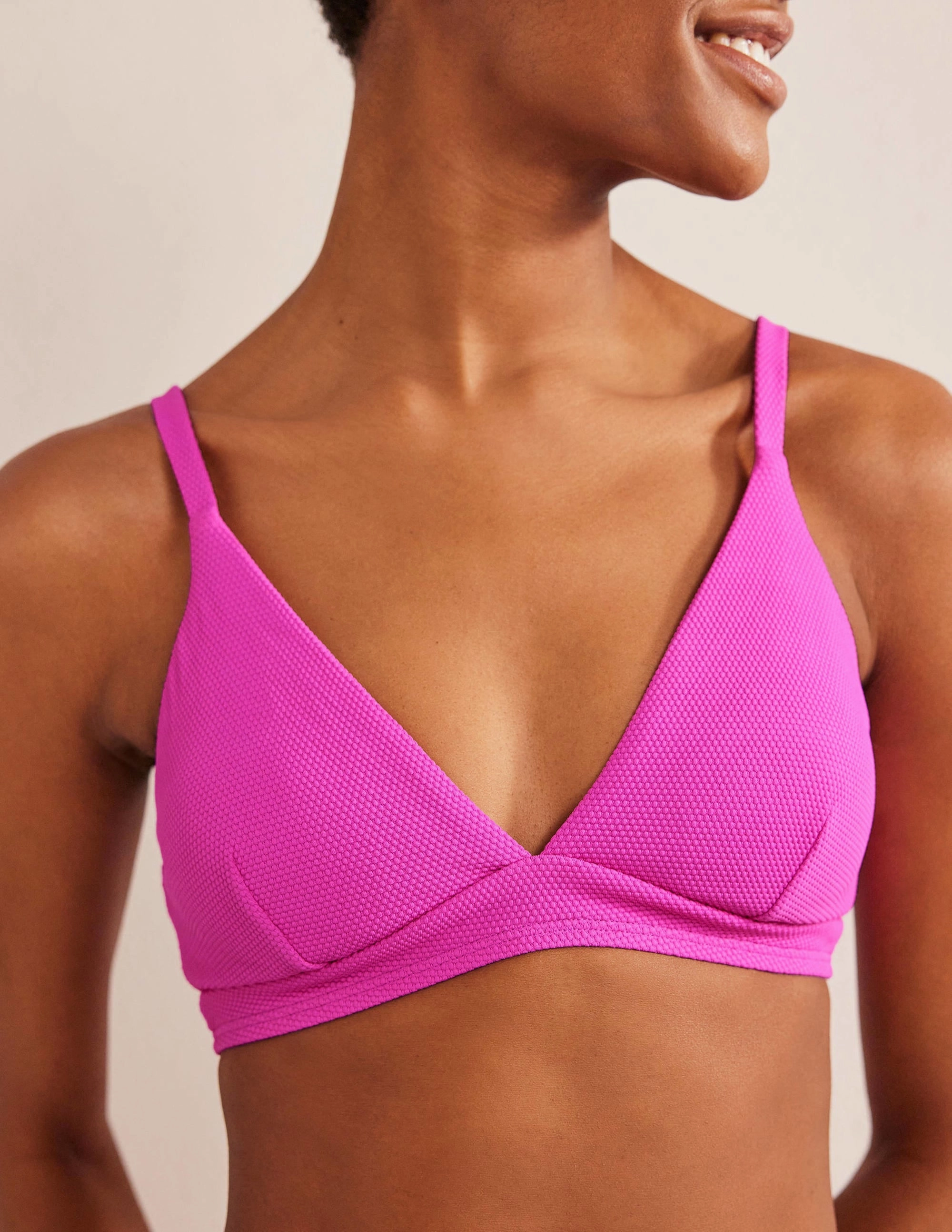 Metallic Accent Arezzo V-neck Bikini Top-Amazing Pink Texture
