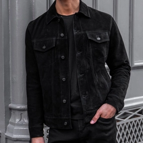 Rain Blocker SoftLining Suede Trucker Jacket | Black