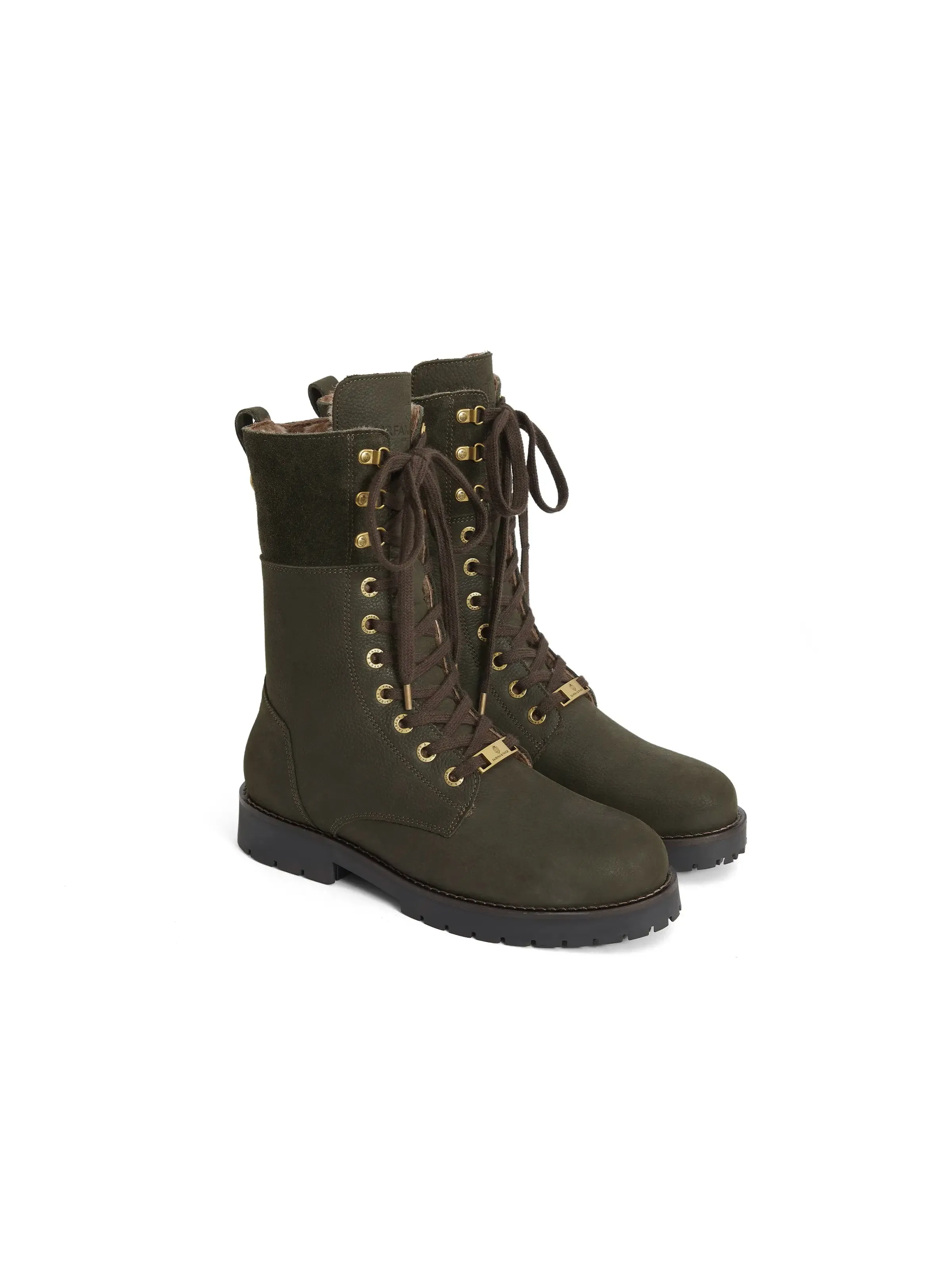 Shock absorption Slip Resistant Rough Terrain Shearling Lined Anglesey - Moss Green Nubuck