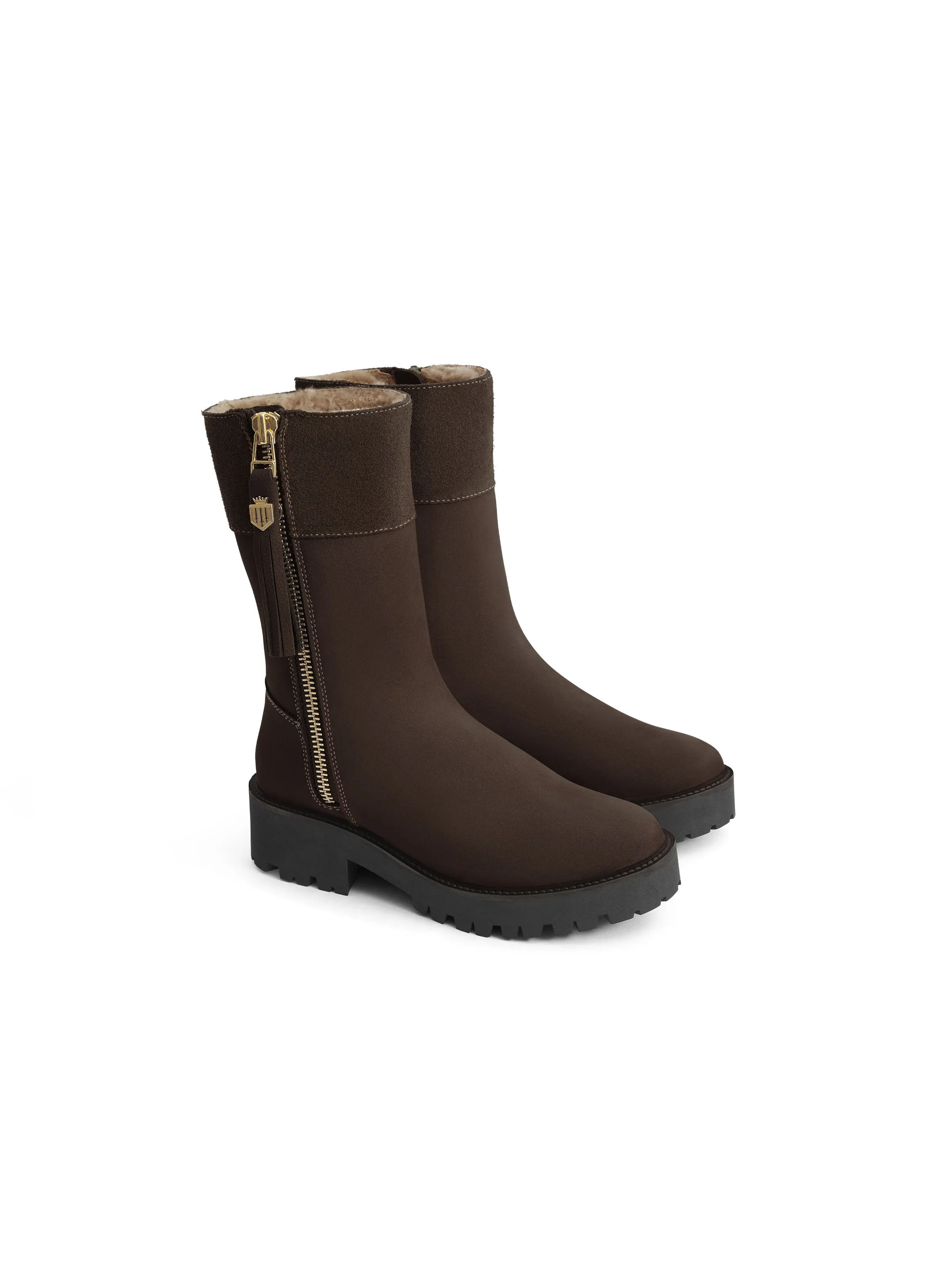 Shearling Lined Paris - Chocolate Nubuck Protective Finish All Day Wear