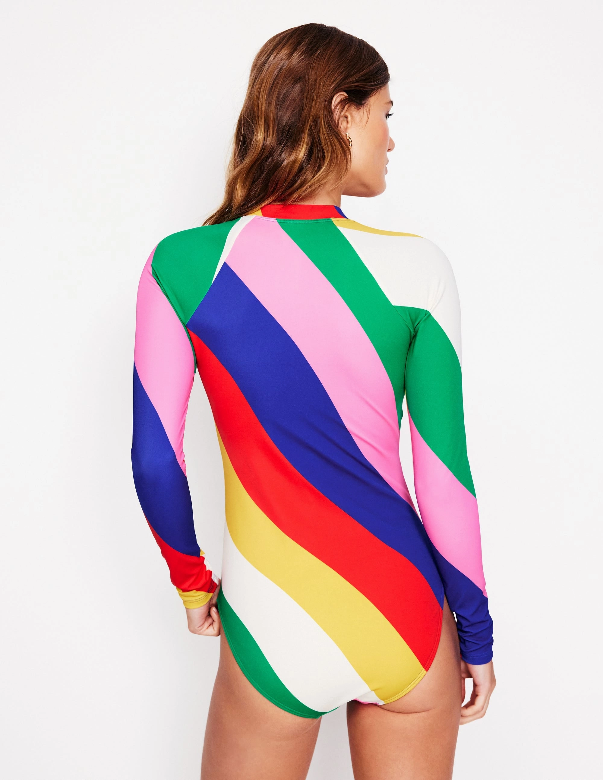 Sporty Raglan Sleeve Swimsuit-Multi, Rainbow Cascade Cool Prints Exotic Prints