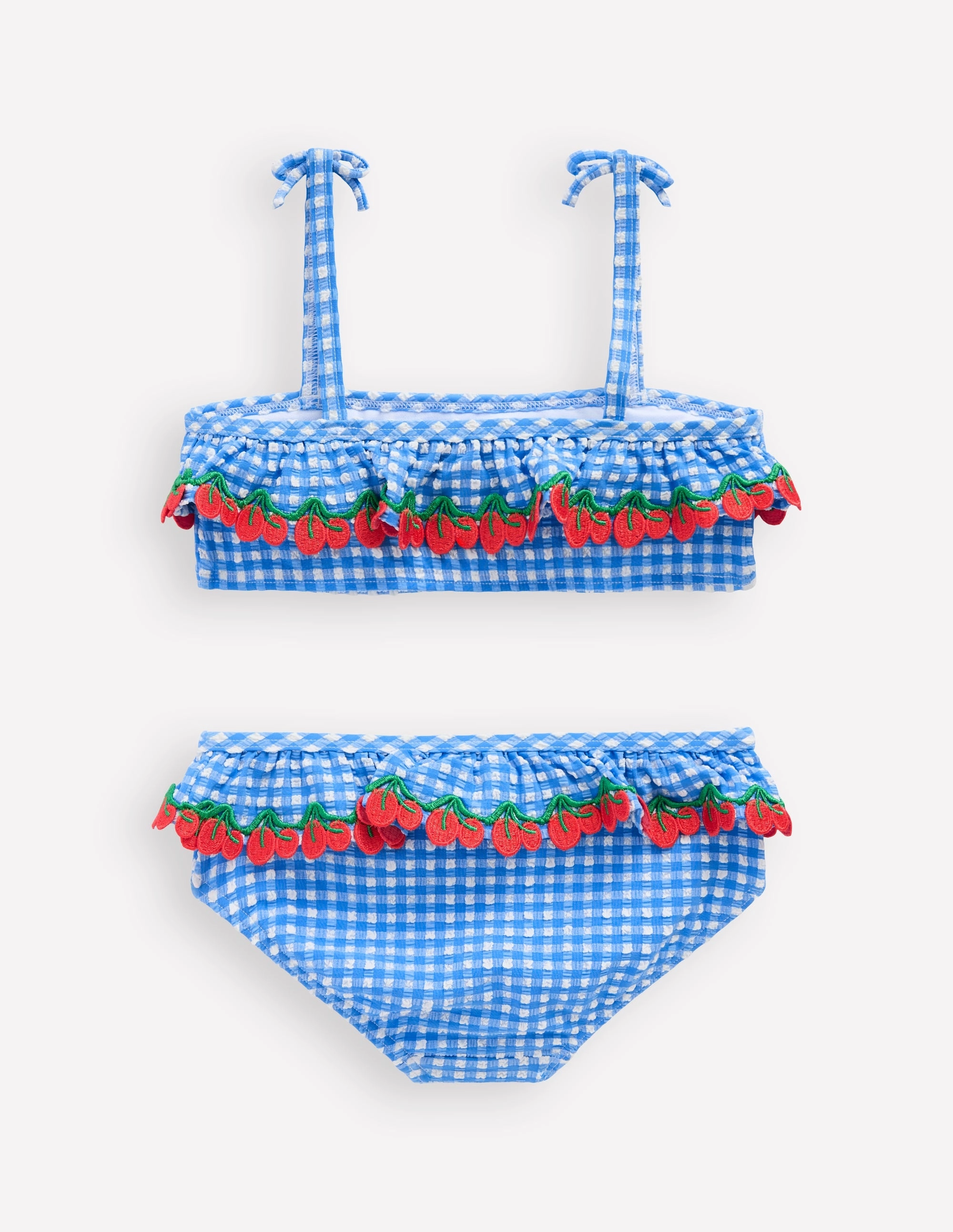 Compression Fit Tallulah Frill Bikini-Blue Gingham Cherries