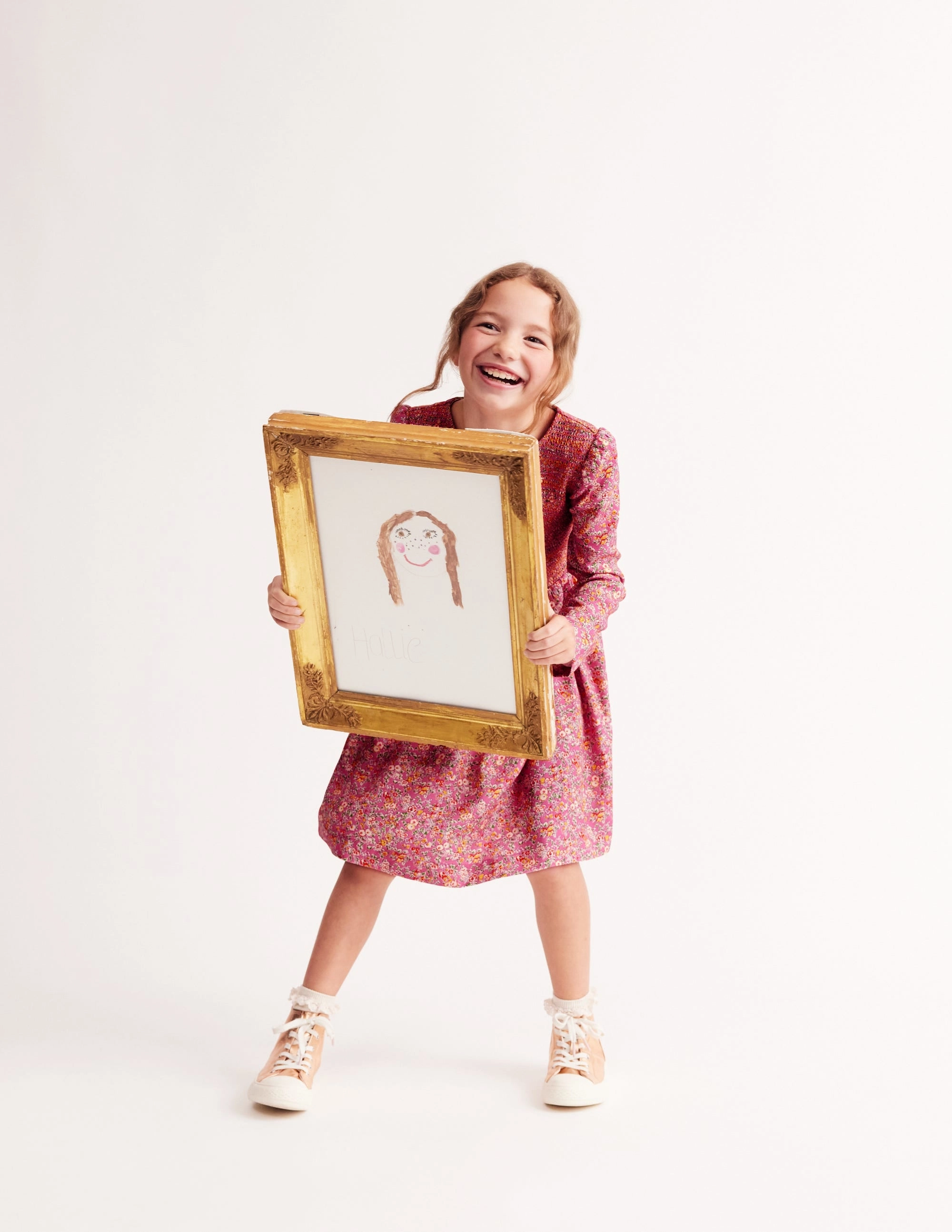 Shirred Bodice Woven Dress-Rose Petal Pink Vintage Floral Unique Print