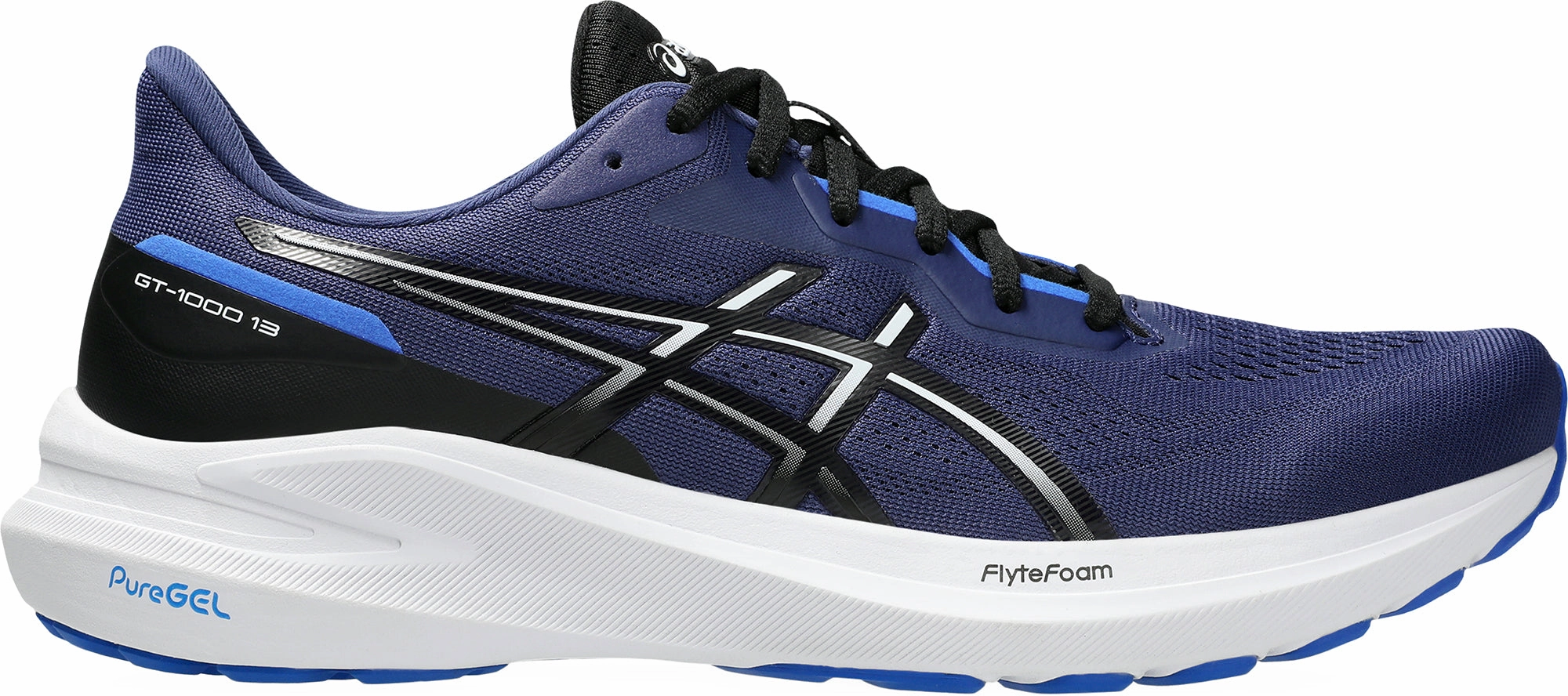 Asics GT 1000 13 Mens Running Shoes - Blue Lace Closure System running with a wide toe box