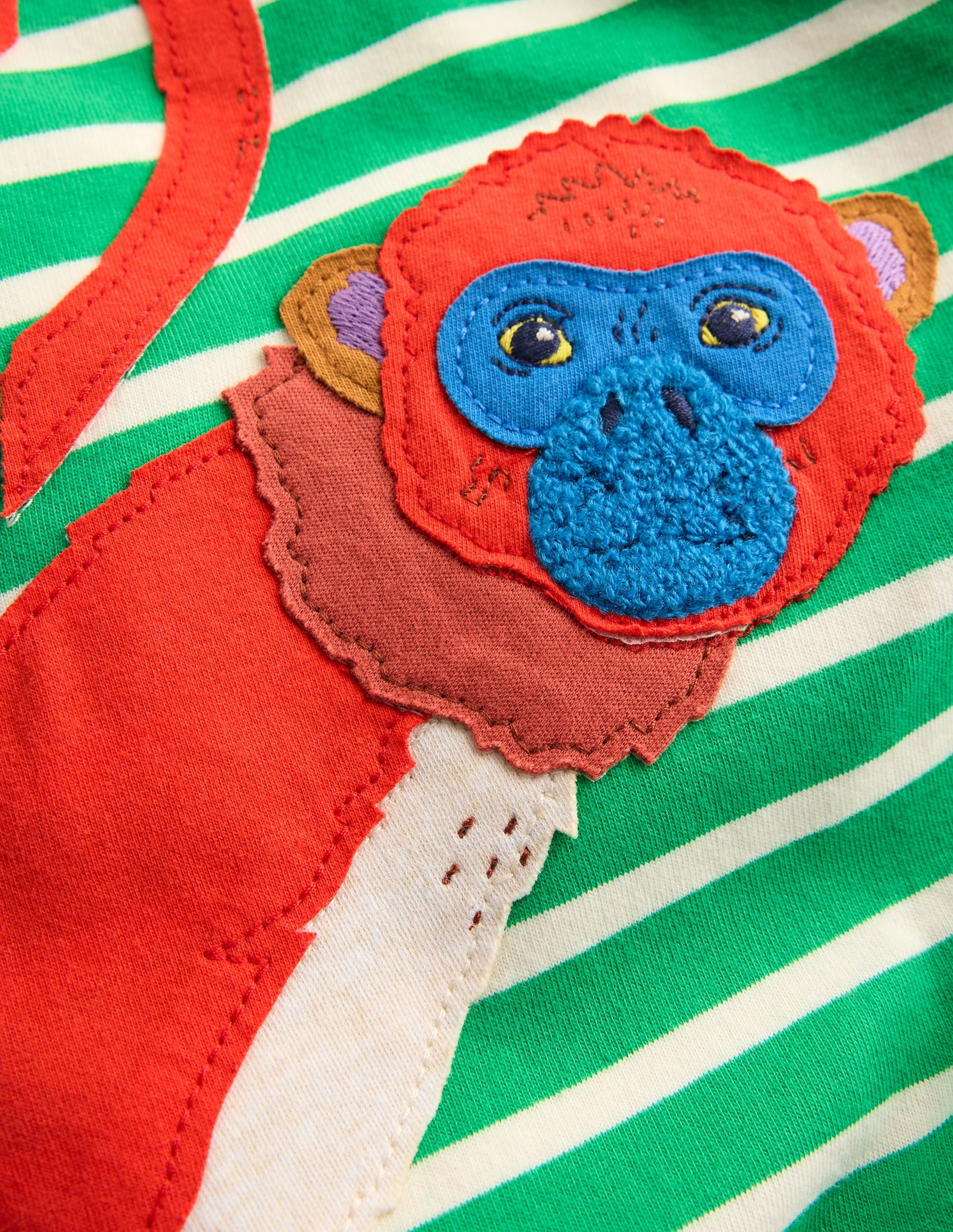 OdorResistantTechnology Short Sleeve Appliqu?? T-shirt-Bright Green Striped Monkeys