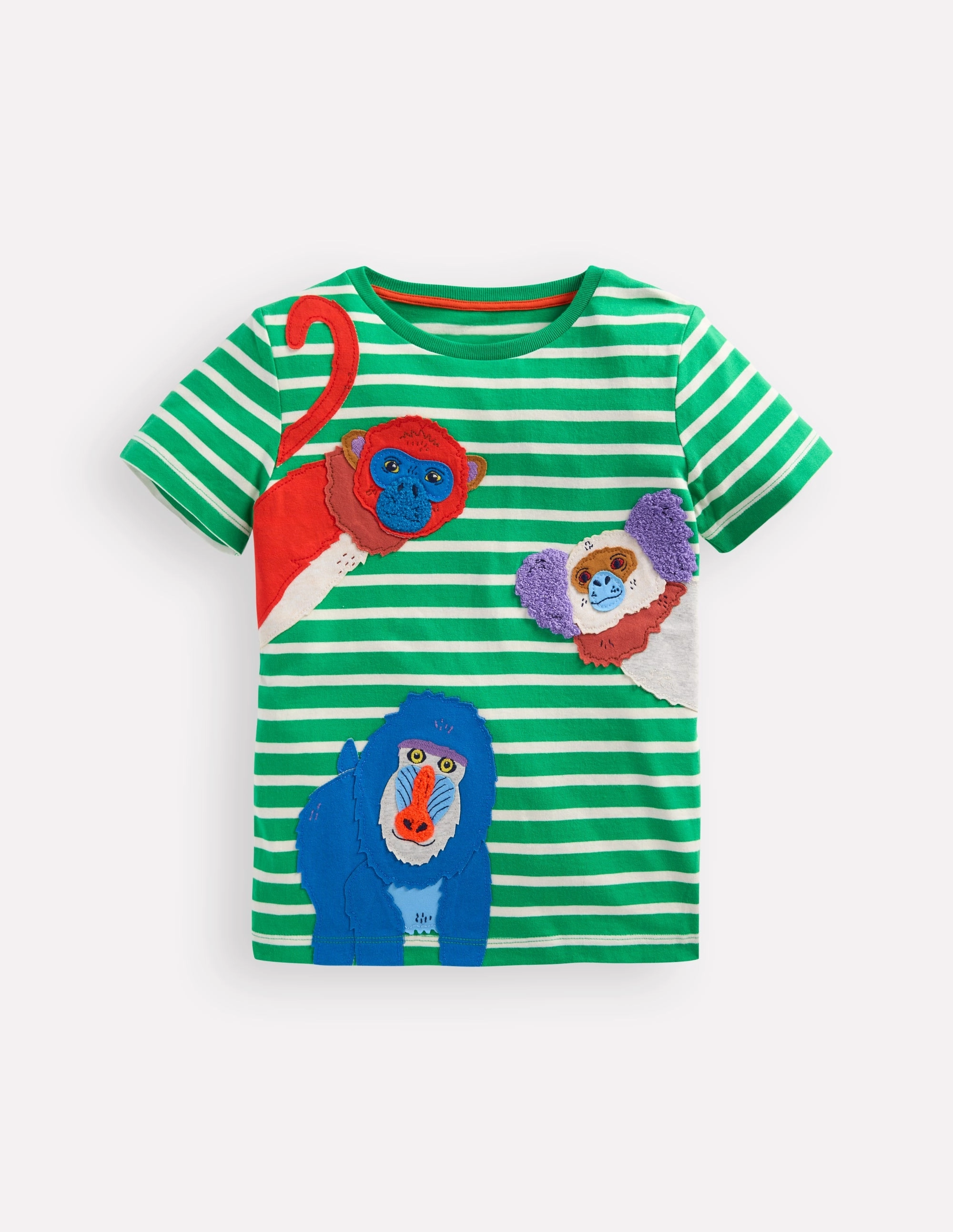 City Smart Look Short Sleeve Appliqu?? T-shirt-Bright Green Striped Monkeys