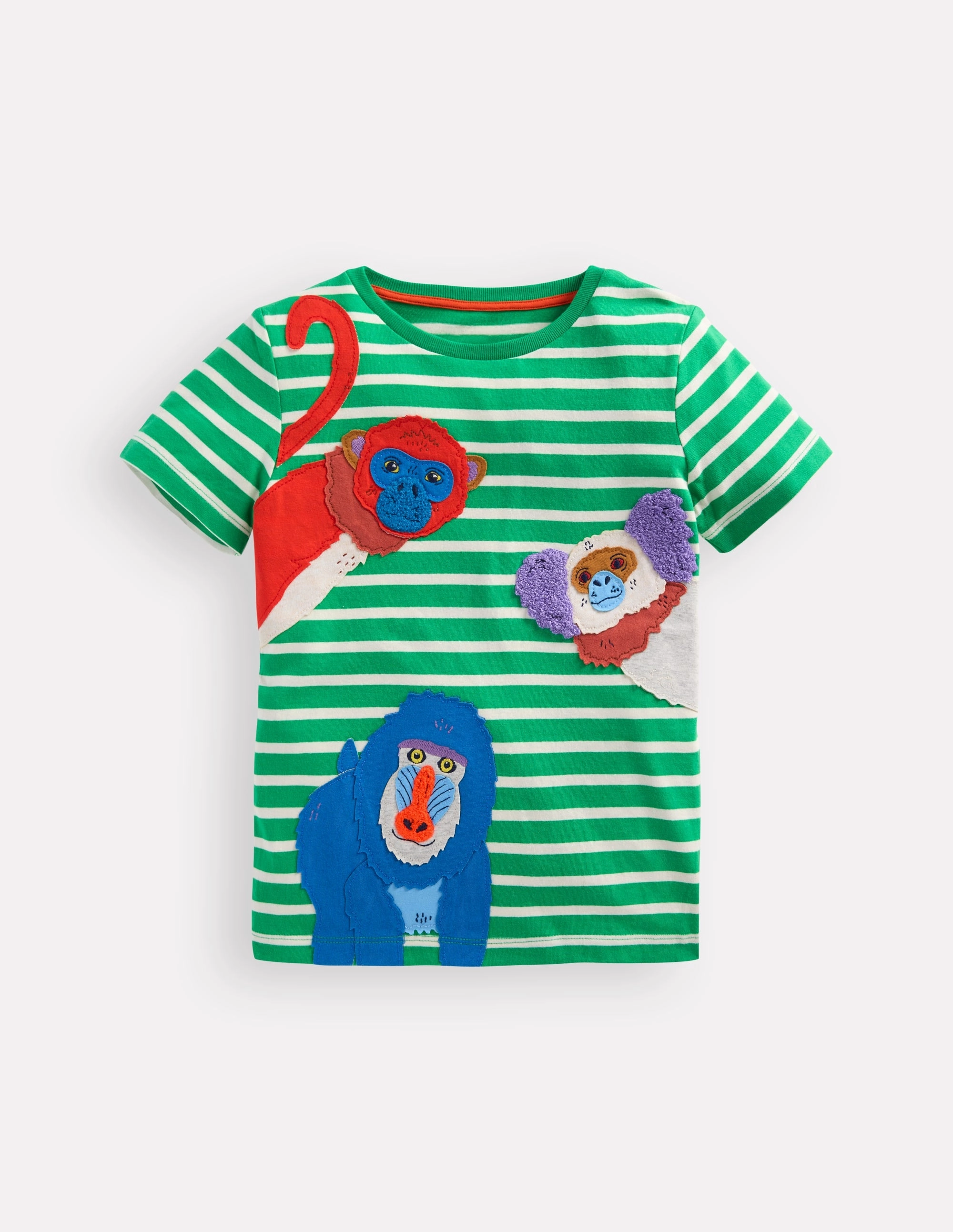 Short Sleeve Appliqu?? T-shirt-Bright Green Striped Monkeys birthday party