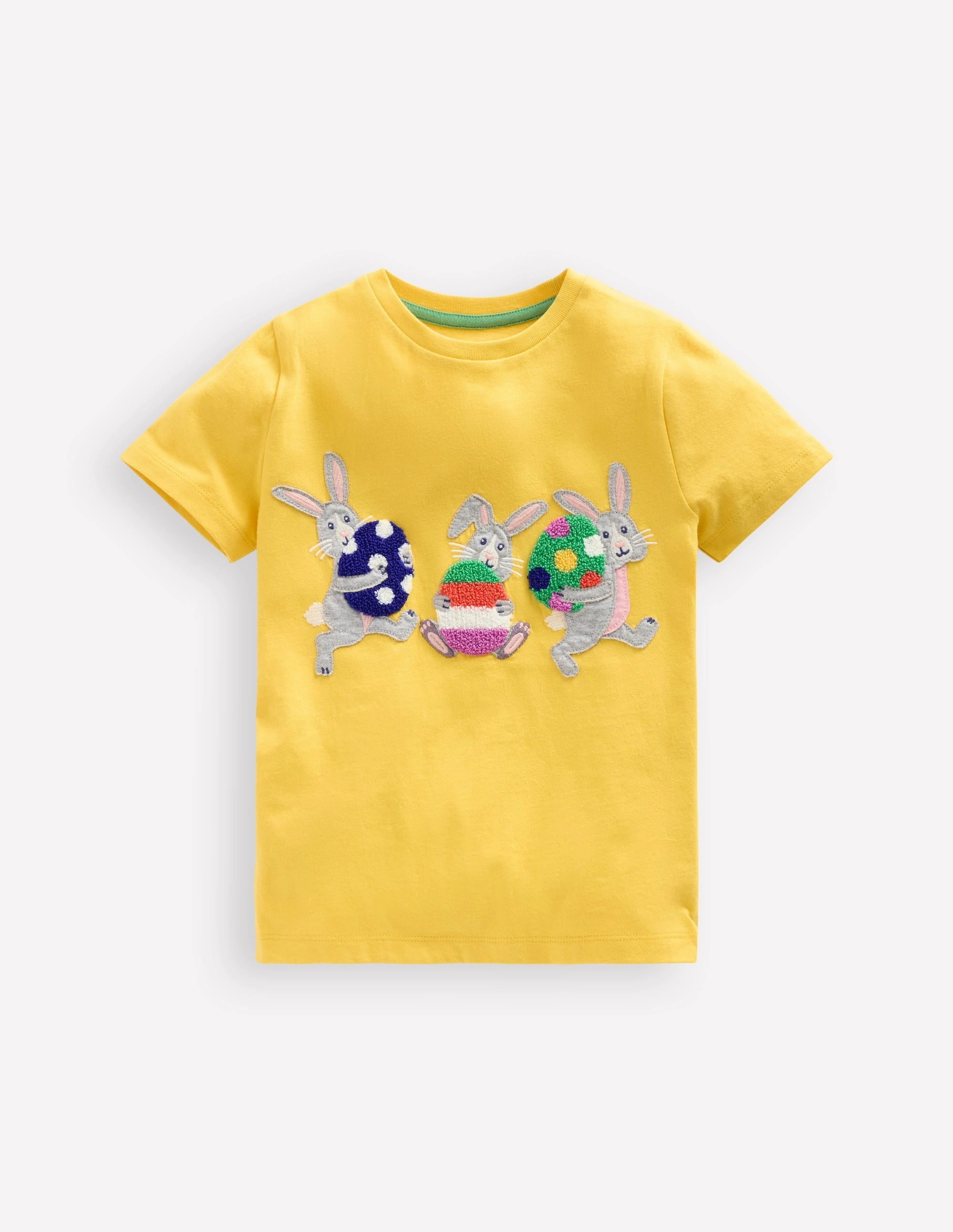 Trendy All-Day Chic and Cozy Wear Short Sleeve Appliqu?? T-shirt-Lemon Yellow Bunnies