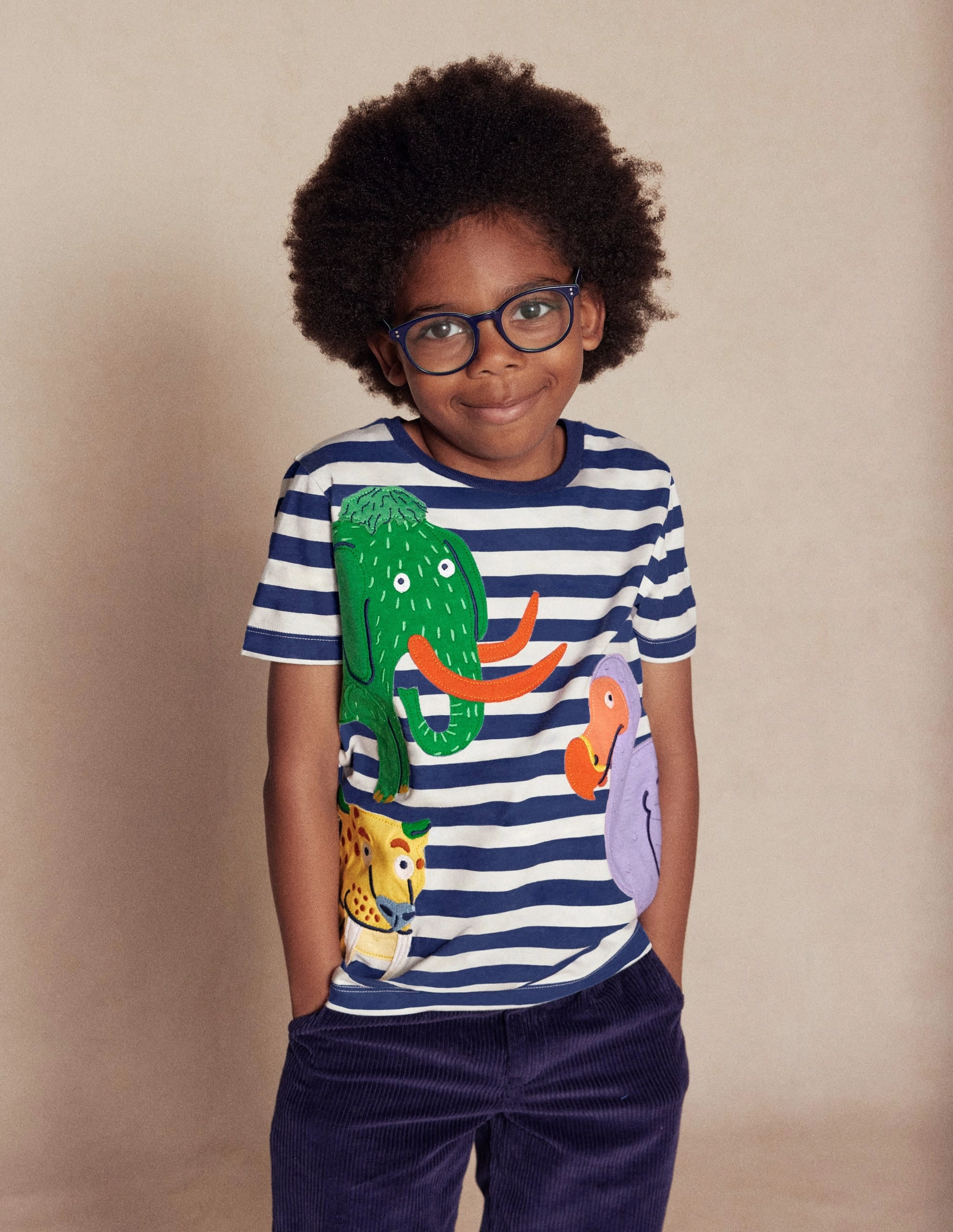 Short Sleeve Appliqu?? T-shirt-Prehistoric Animals Applique AntiStaticLining