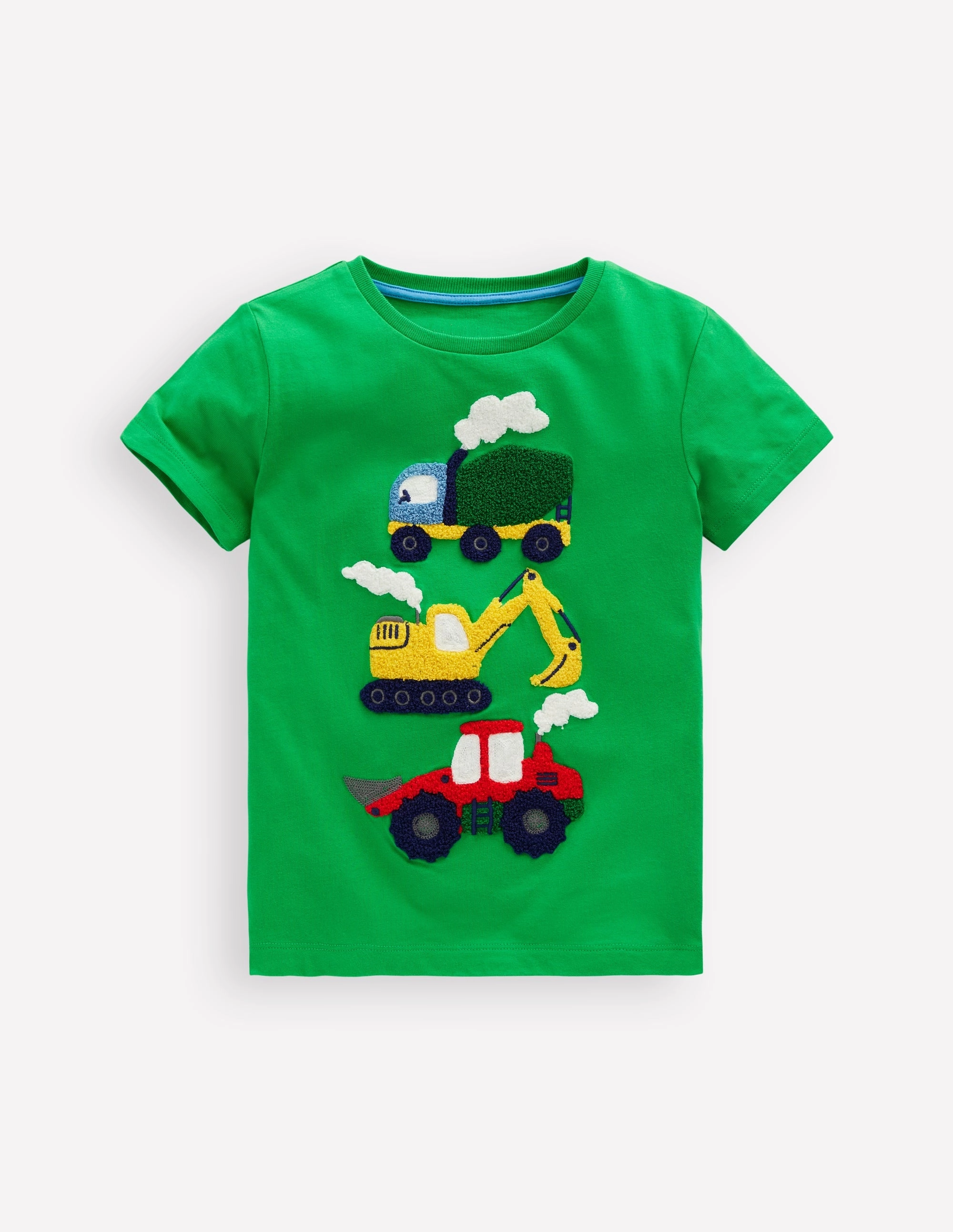 Short Sleeve Boucl?? T-shirt-Green Construction Vehicles Simple Yet Elegant Stretchable