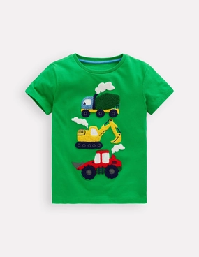 Quick Layer Fit Holiday Style Trend Short Sleeve Boucl?? T-shirt-Green Construction Vehicles