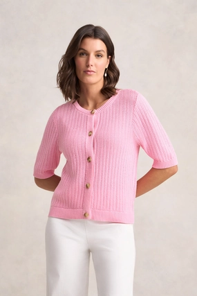 AntiStaticTreatment Cozy Sweater Short Sleeve Cardigan - Petal Pink