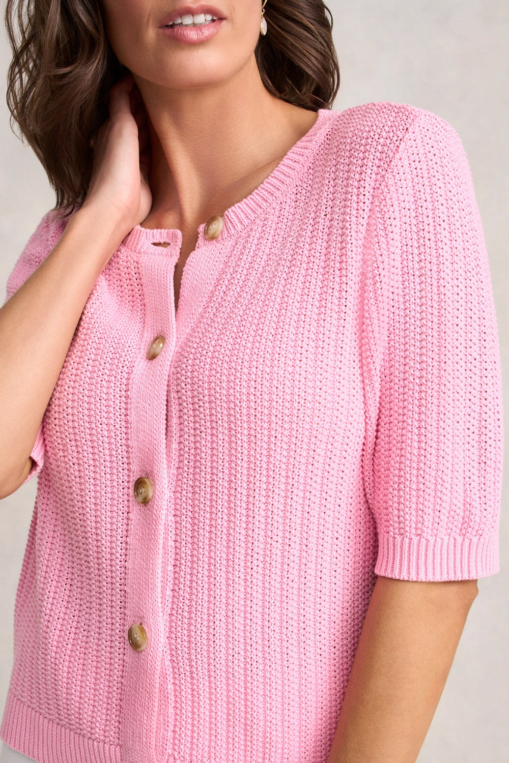 Silicone Grip Interior Short Sleeve Cardigan - Petal Pink