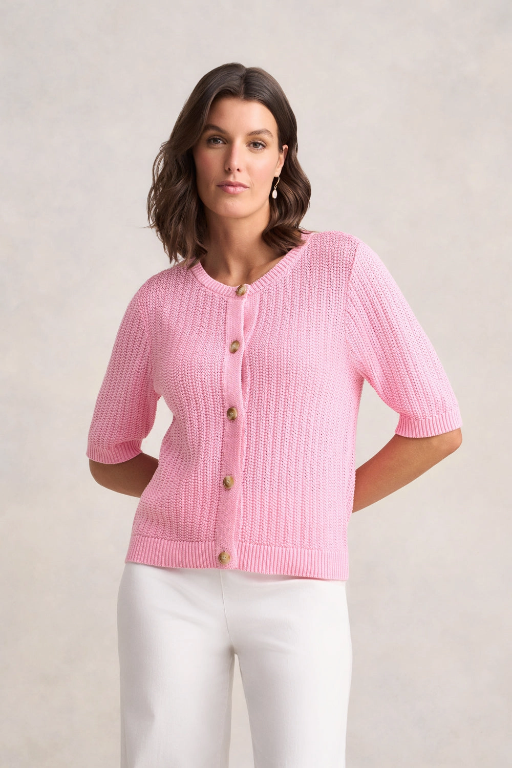 AntiStaticTreatment Cozy Sweater Short Sleeve Cardigan - Petal Pink