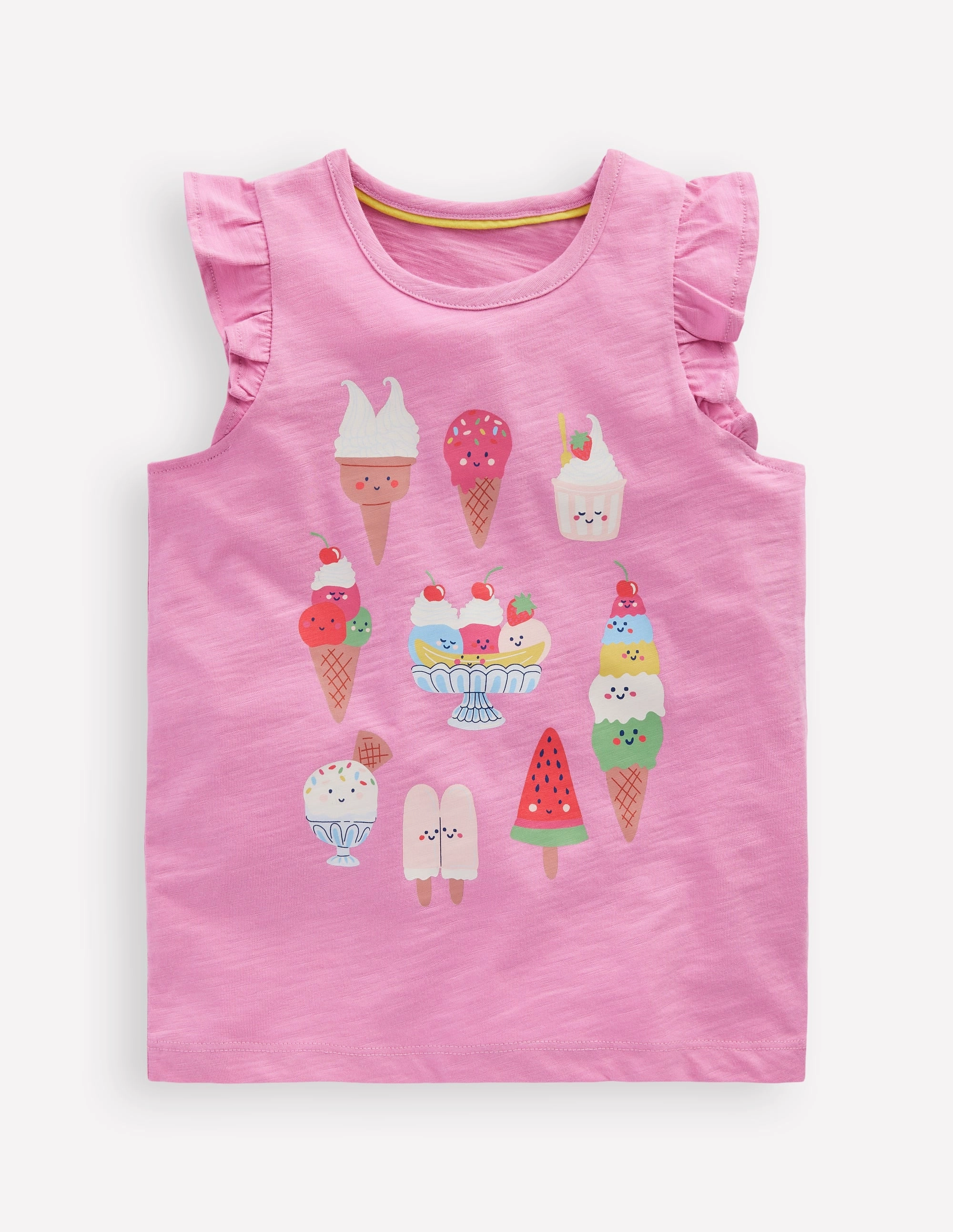 Vintage Style Short Sleeve Frill Logo Top-Chalk Pink Ice Creams