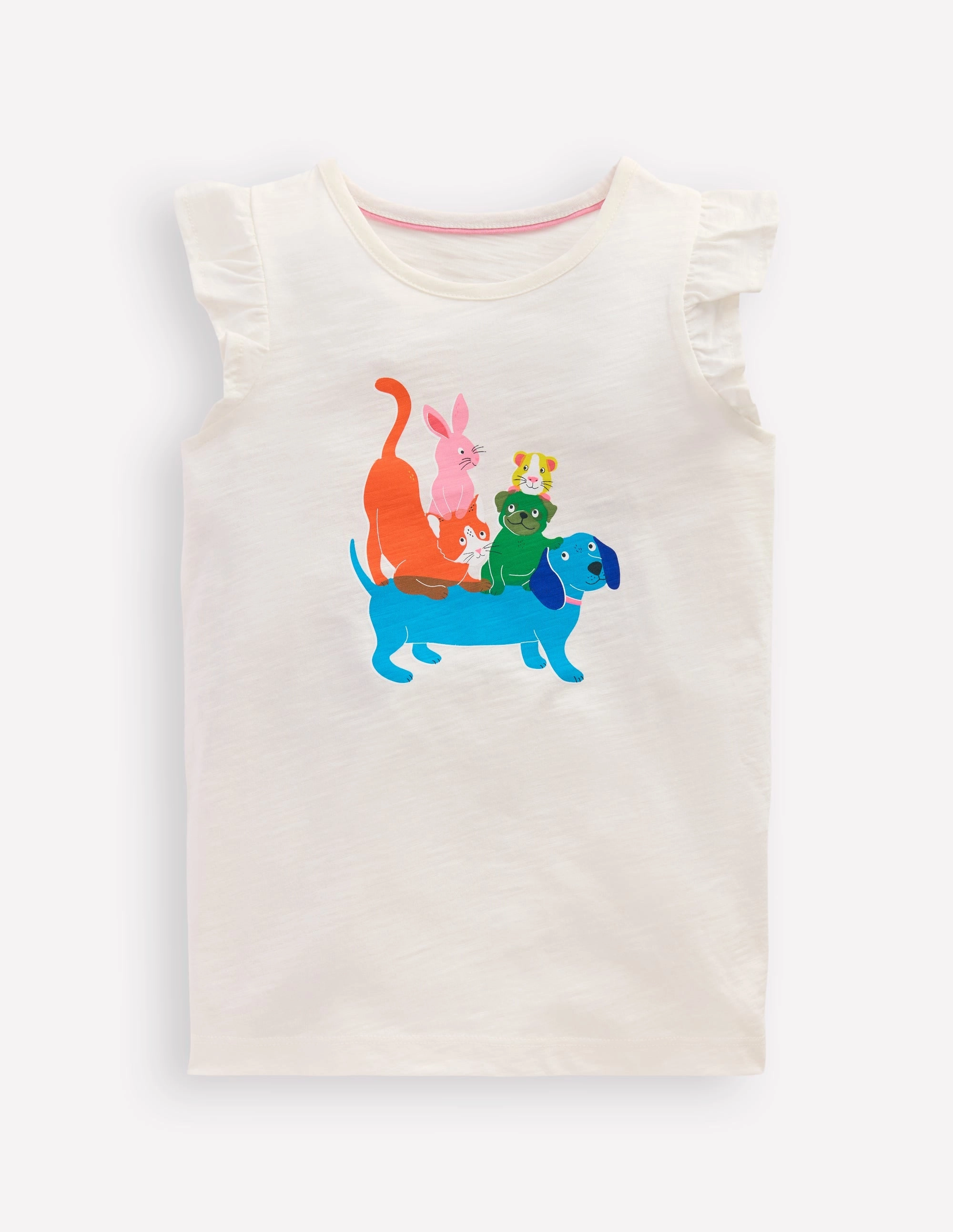 Short Sleeve Frill Logo Top-Soft Ivory Pets Breathable mesh lining