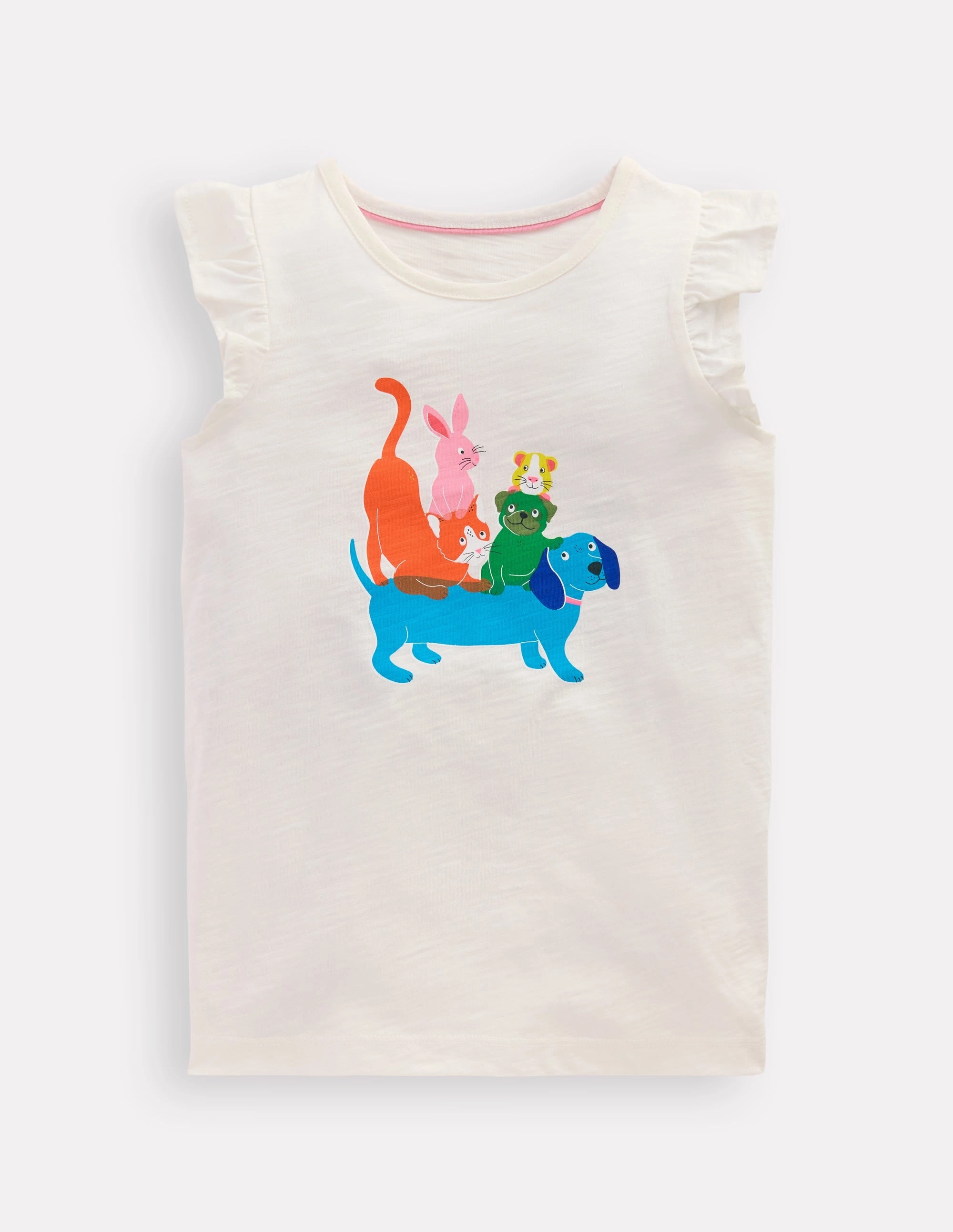 Cozy and Soft slim fit Short Sleeve Frill Logo Top-Soft Ivory Pets