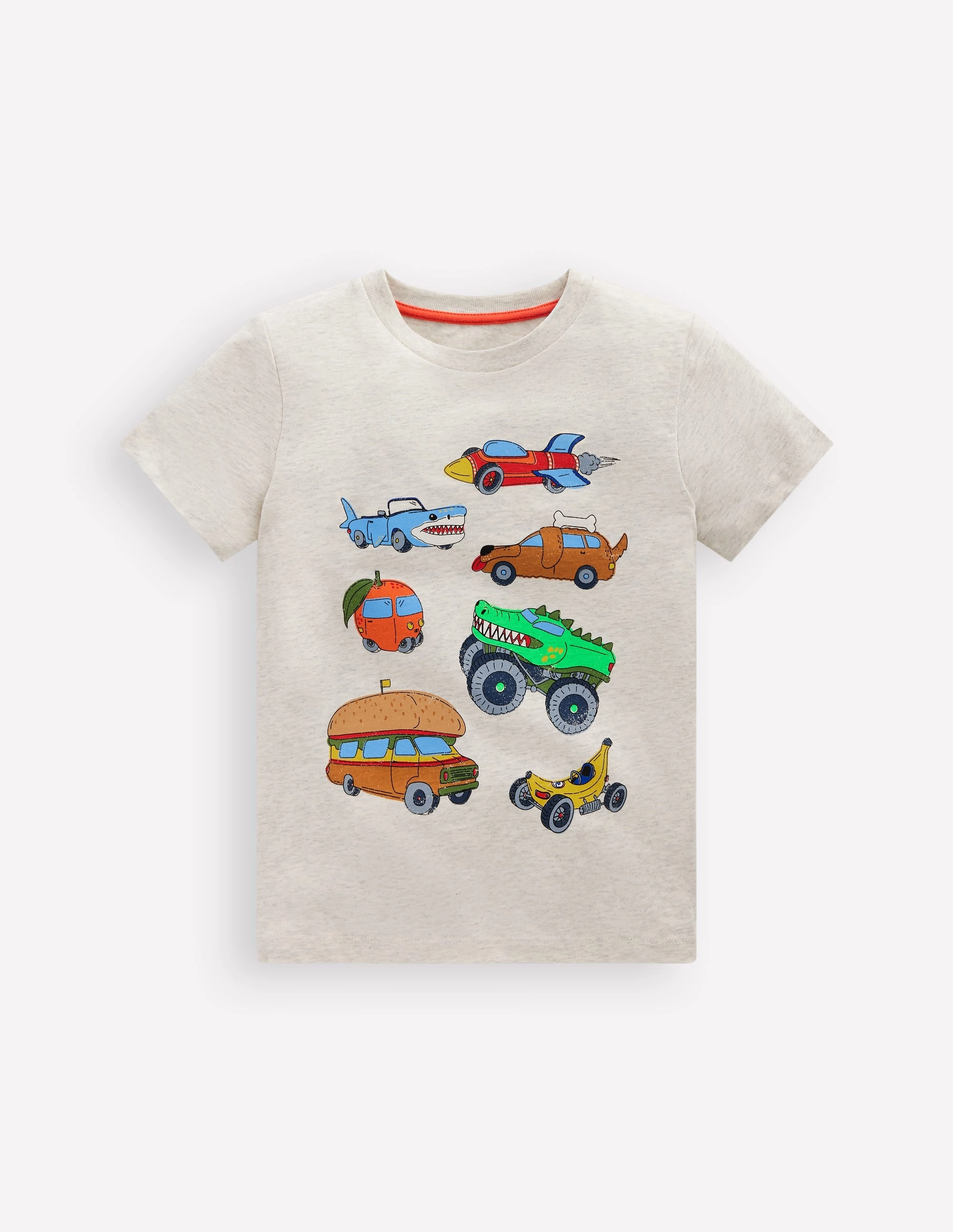 Classic Vibes Simple Fashion Short Sleeve Graphic T-shirt-Oatmeal Marl Silly Vehicles