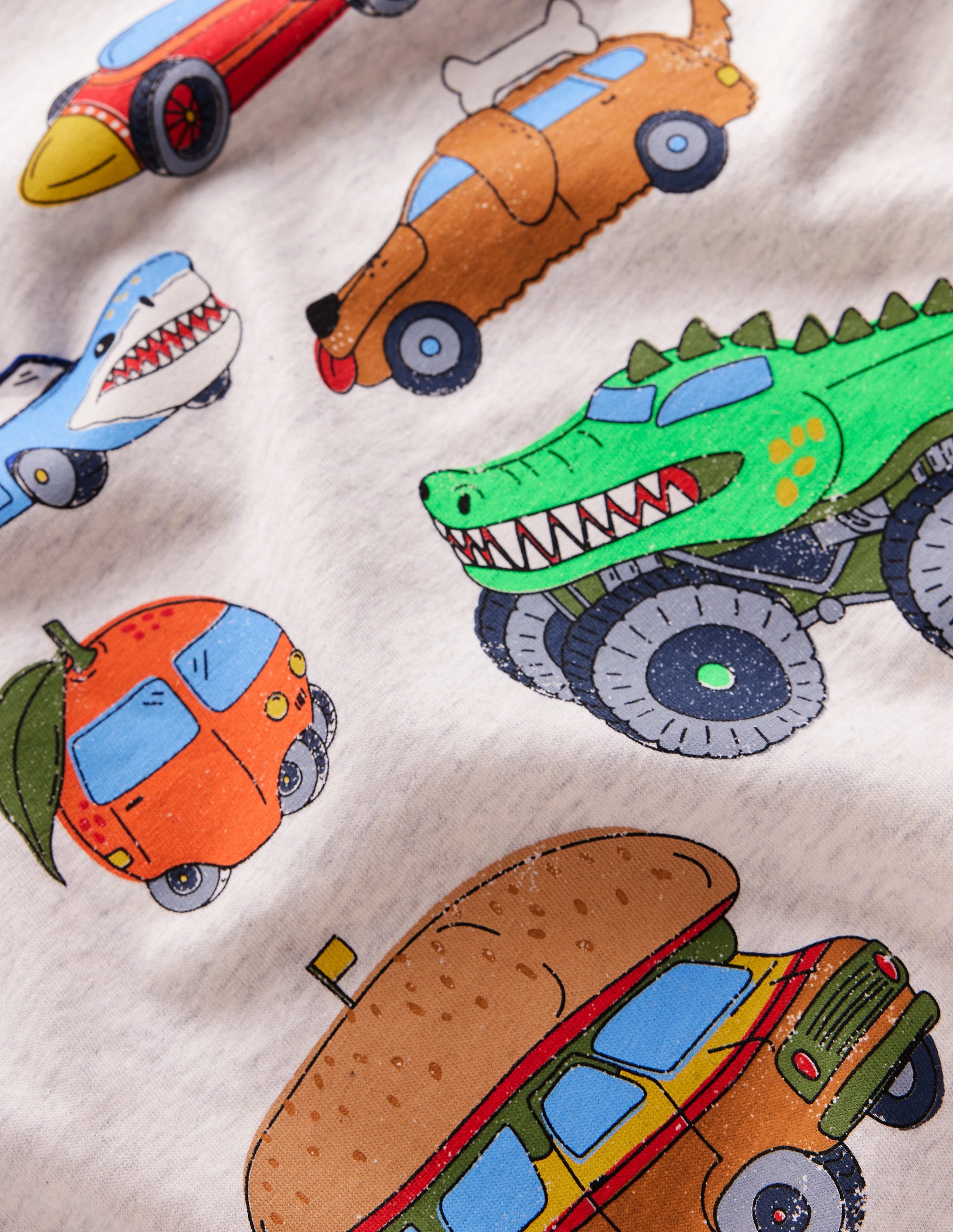 Short Sleeve Graphic T-shirt-Oatmeal Marl Silly Vehicles Cozy and Light Collared