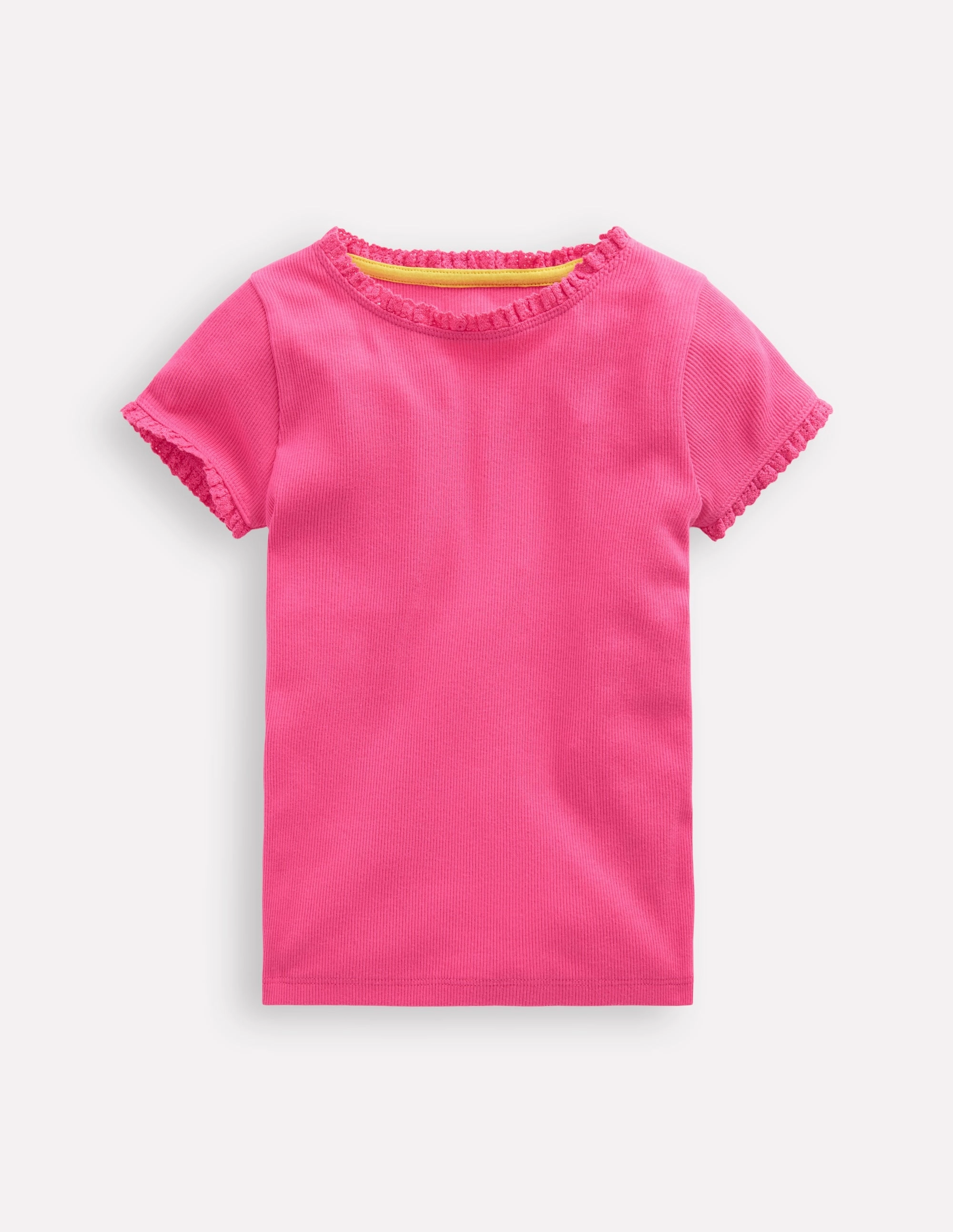 Travel Trend Look Short Sleeve Ribbed T-shirt-Flamingo Pink