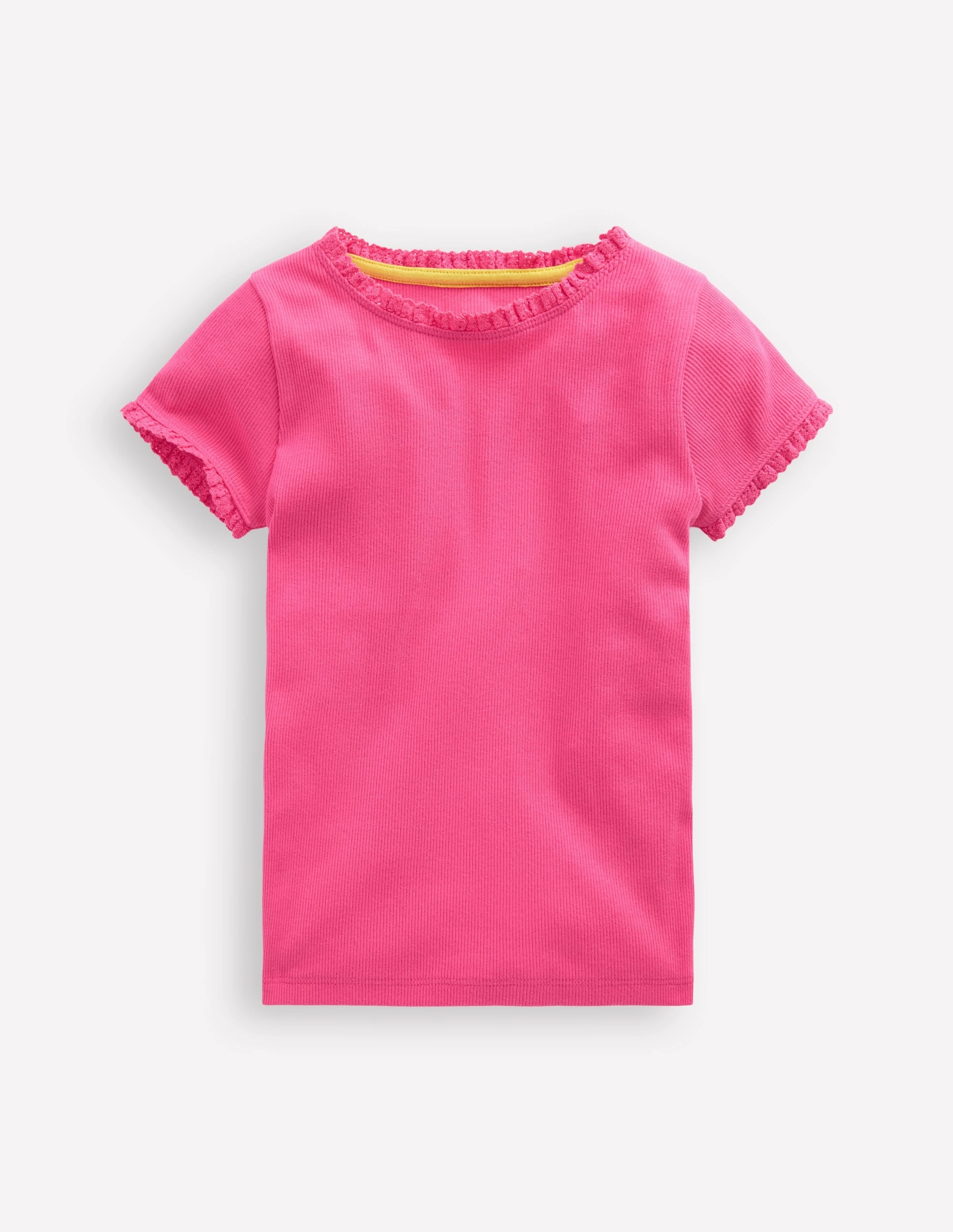 Short Sleeve Ribbed T-shirt-Flamingo Pink Slim Fit Cut