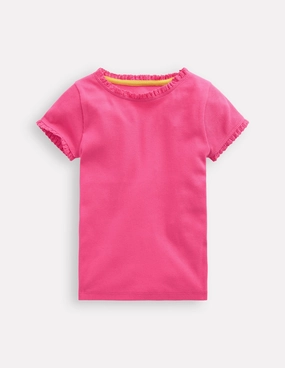 Travel Trend Look Short Sleeve Ribbed T-shirt-Flamingo Pink