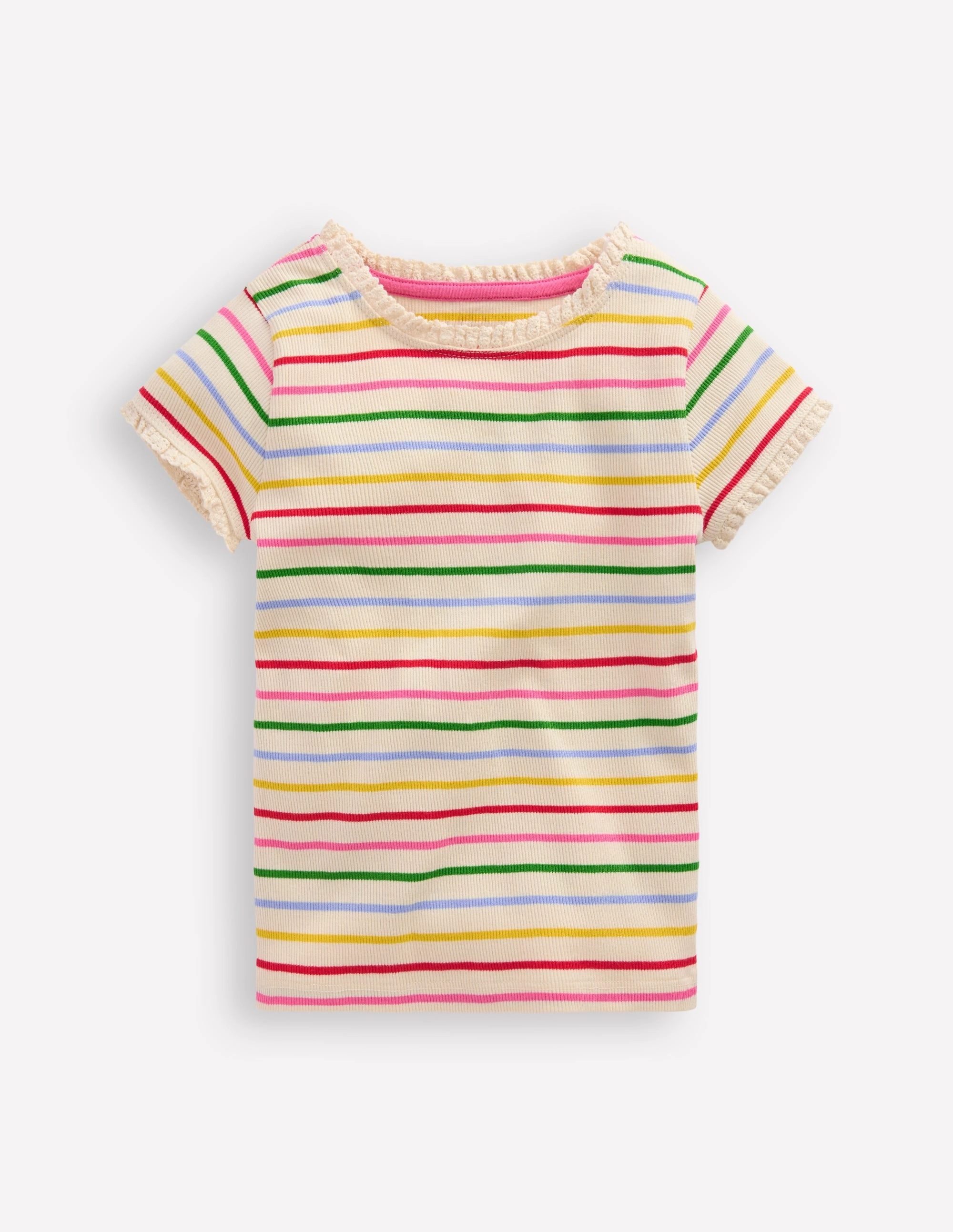 Urban Casual Look Short Sleeve Ribbed T-shirt-Multi Stripe