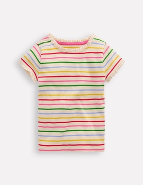 Urban Casual Look Short Sleeve Ribbed T-shirt-Multi Stripe