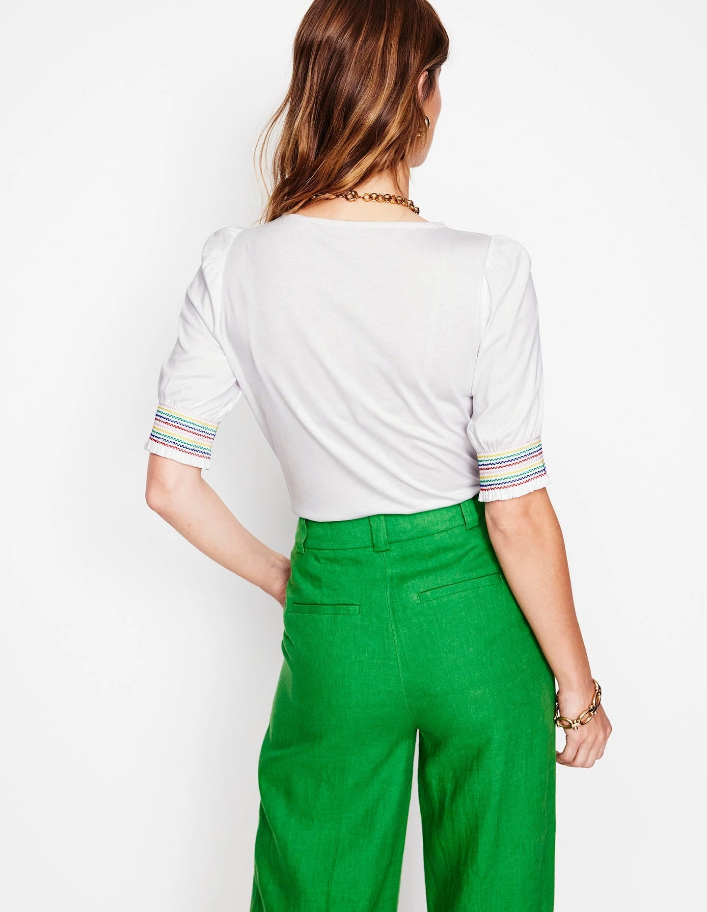 Soft and Stylish kids' Short Sleeve Smocked Cuff Top-White