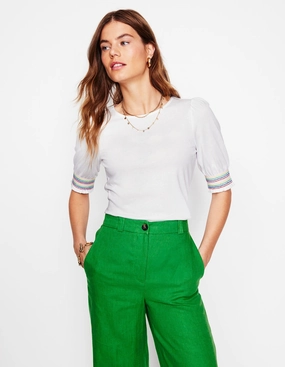 Perfect Fit Wear Casual Comfort Wear Short Sleeve Smocked Cuff Top-White