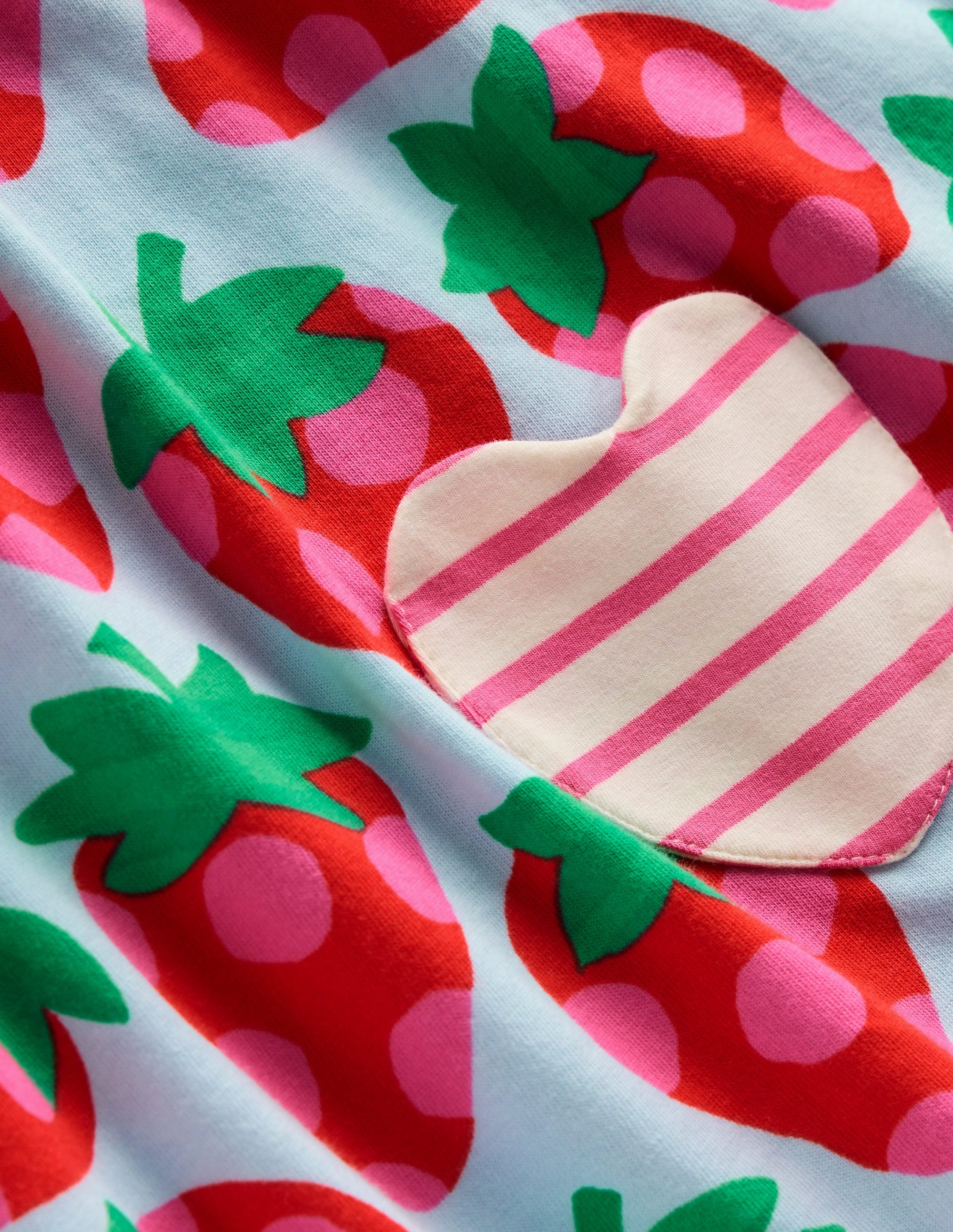 Short-sleeved print tunic set-Misty Blue Strawberry Breathable Layer Fit Fun and Playful