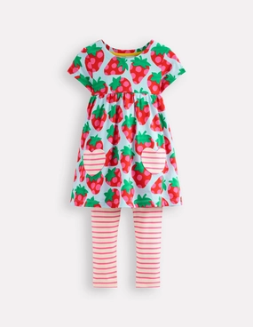 Breathable Performance Wear Short-sleeved print tunic set-Misty Blue Strawberry