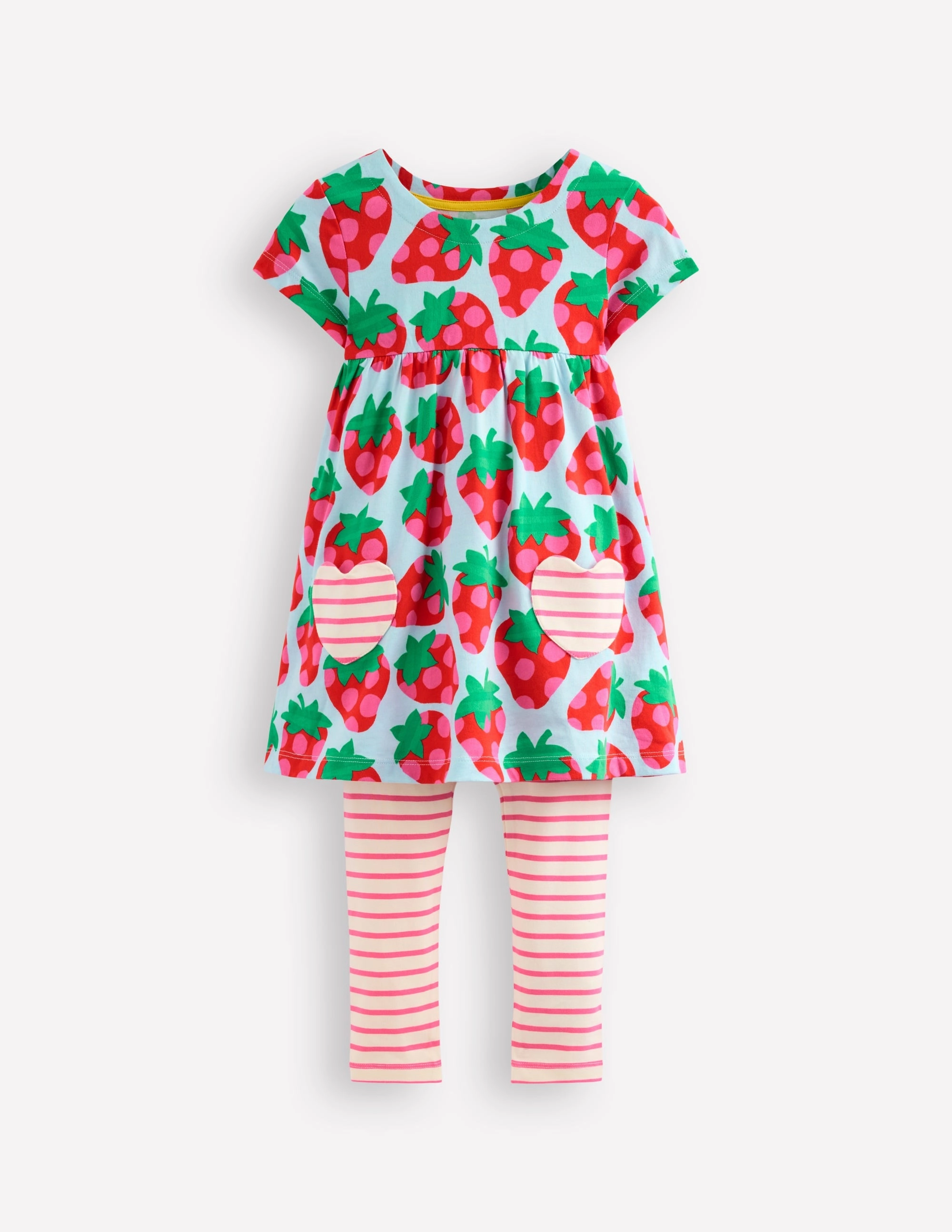 Short-sleeved print tunic set-Misty Blue Strawberry Sleek And Stylish